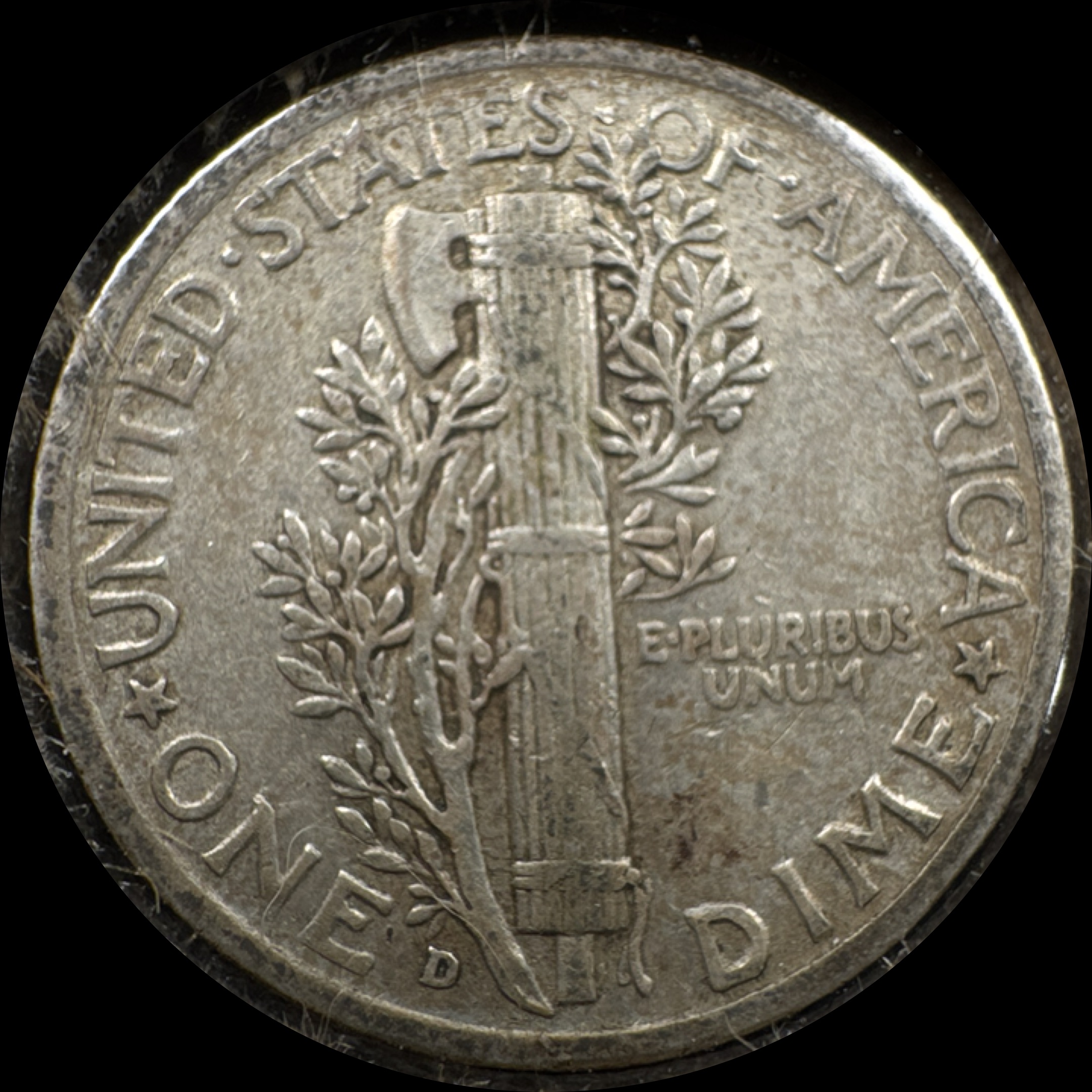 1939-D Mercury Dime Ungraded — back