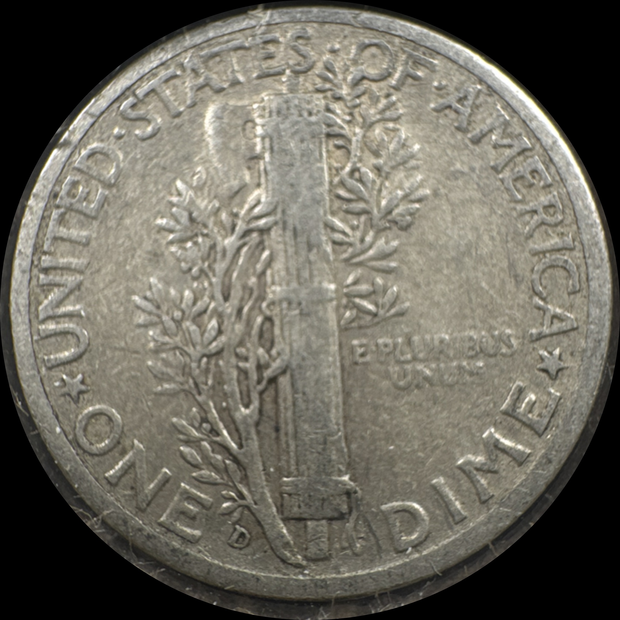 1944-D Mercury Dime Ungraded — back