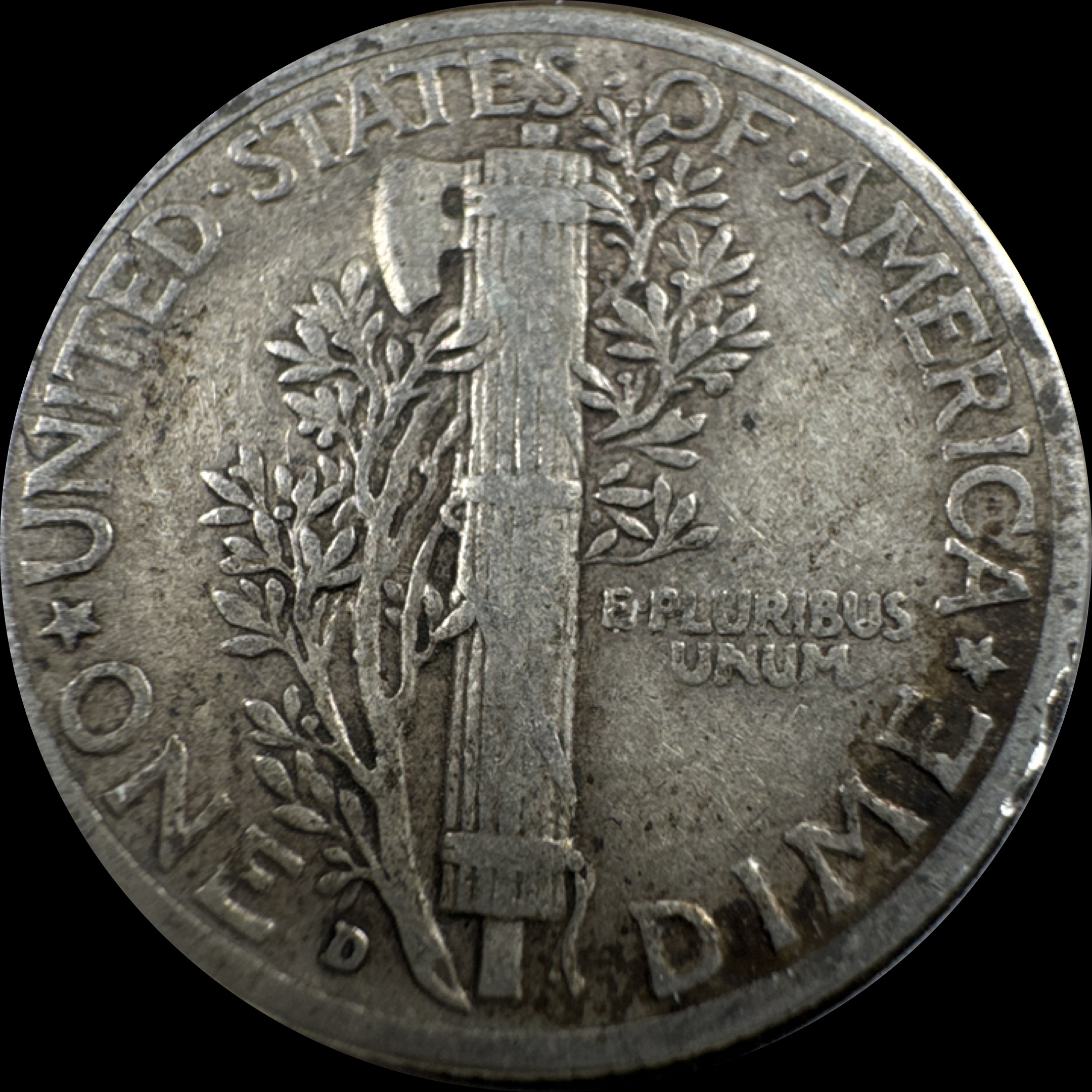 1943-D Mercury Dime Ungraded — back