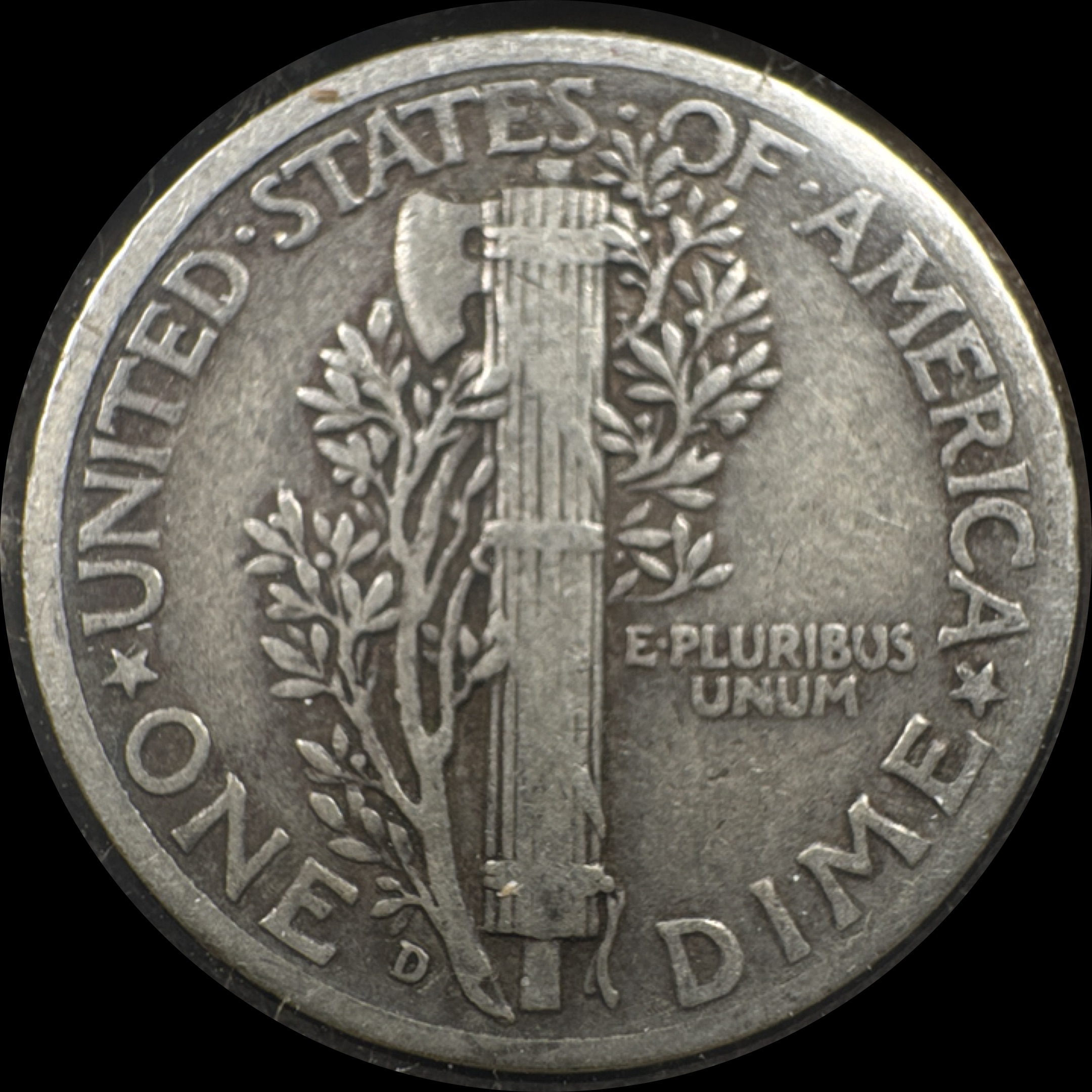 1944-D Mercury Dime Ungraded — back