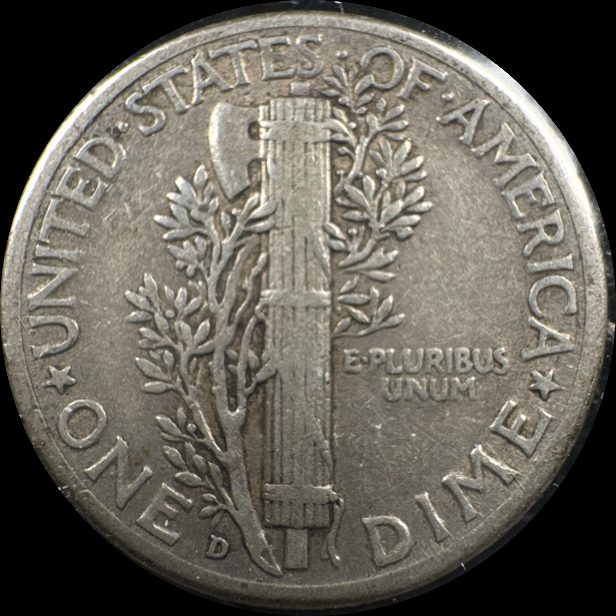 1942-D Mercury Dime Ungraded — back