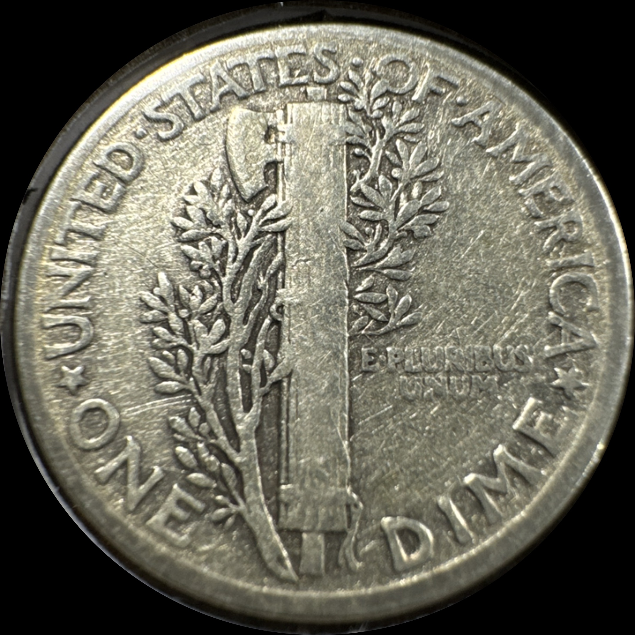 1939-P Mercury Dime Ungraded — back