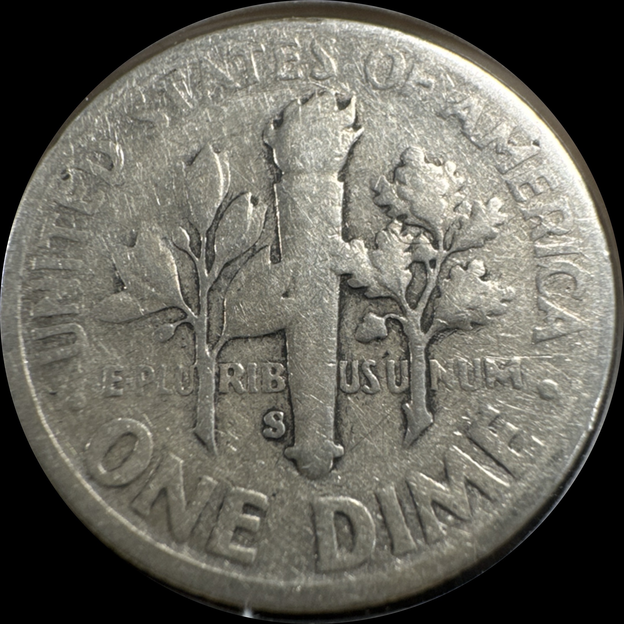 1948-S Roosevelt Dime Ungraded — back