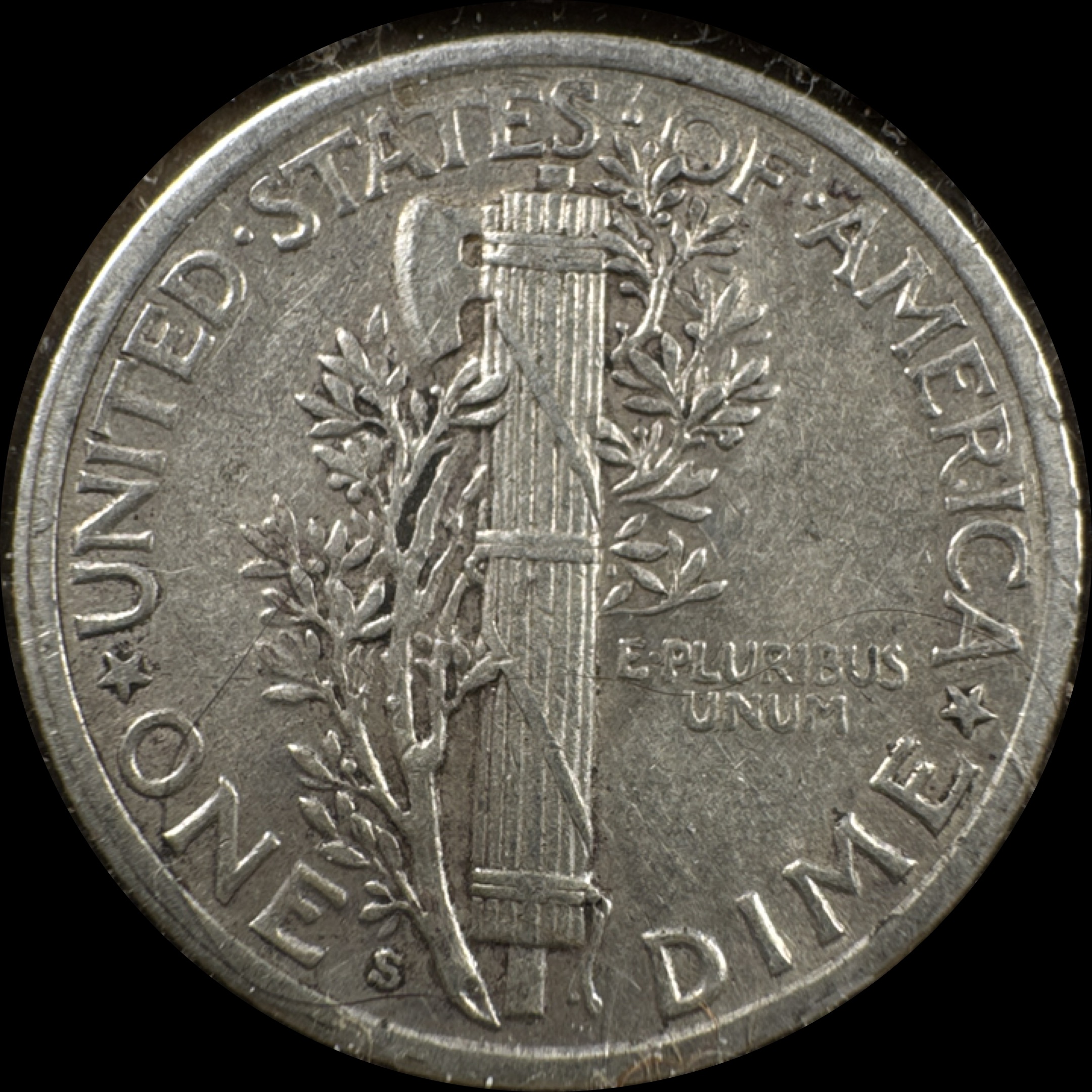 1941-S Mercury Dime Ungraded — back