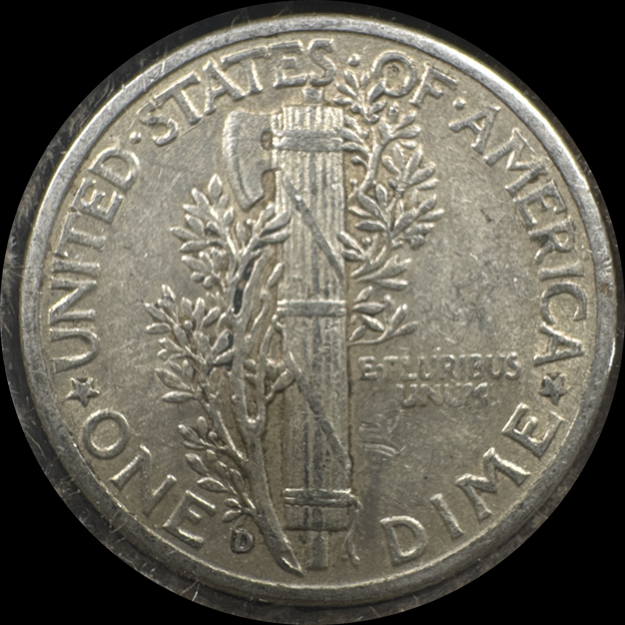 1943-D Mercury Dime Ungraded — back