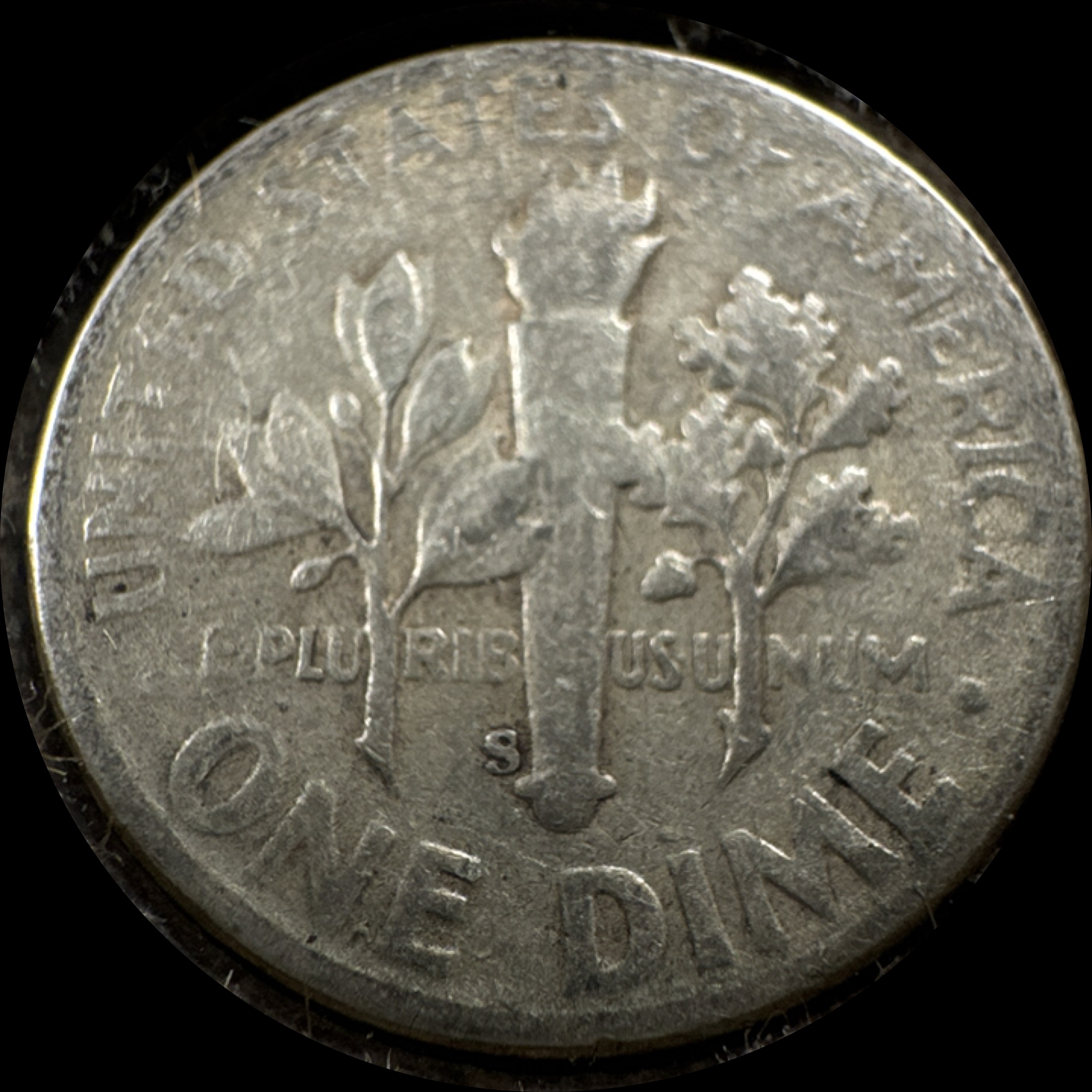 1950-S Roosevelt Dime Ungraded — back