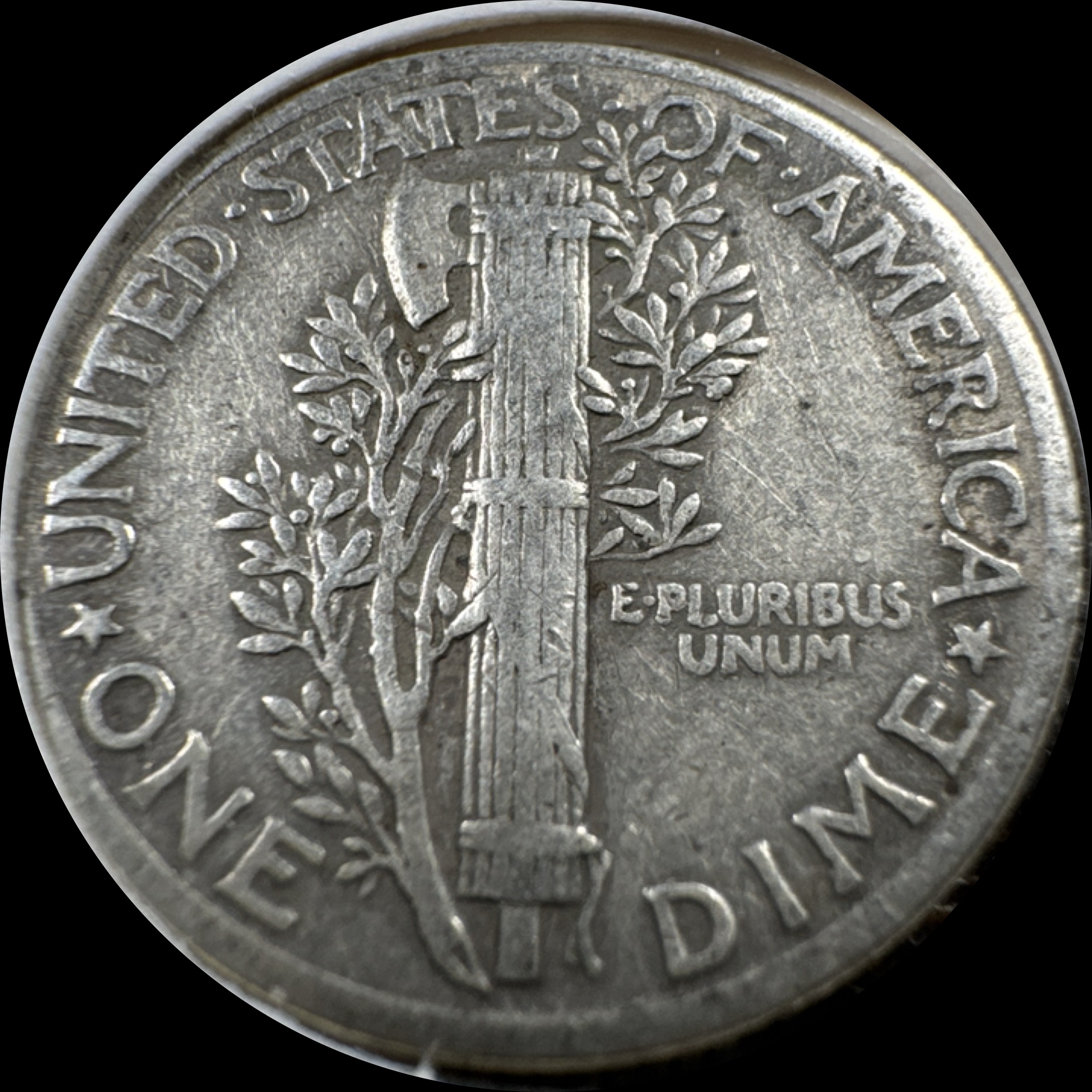 1941-P Mercury Dime Ungraded — back