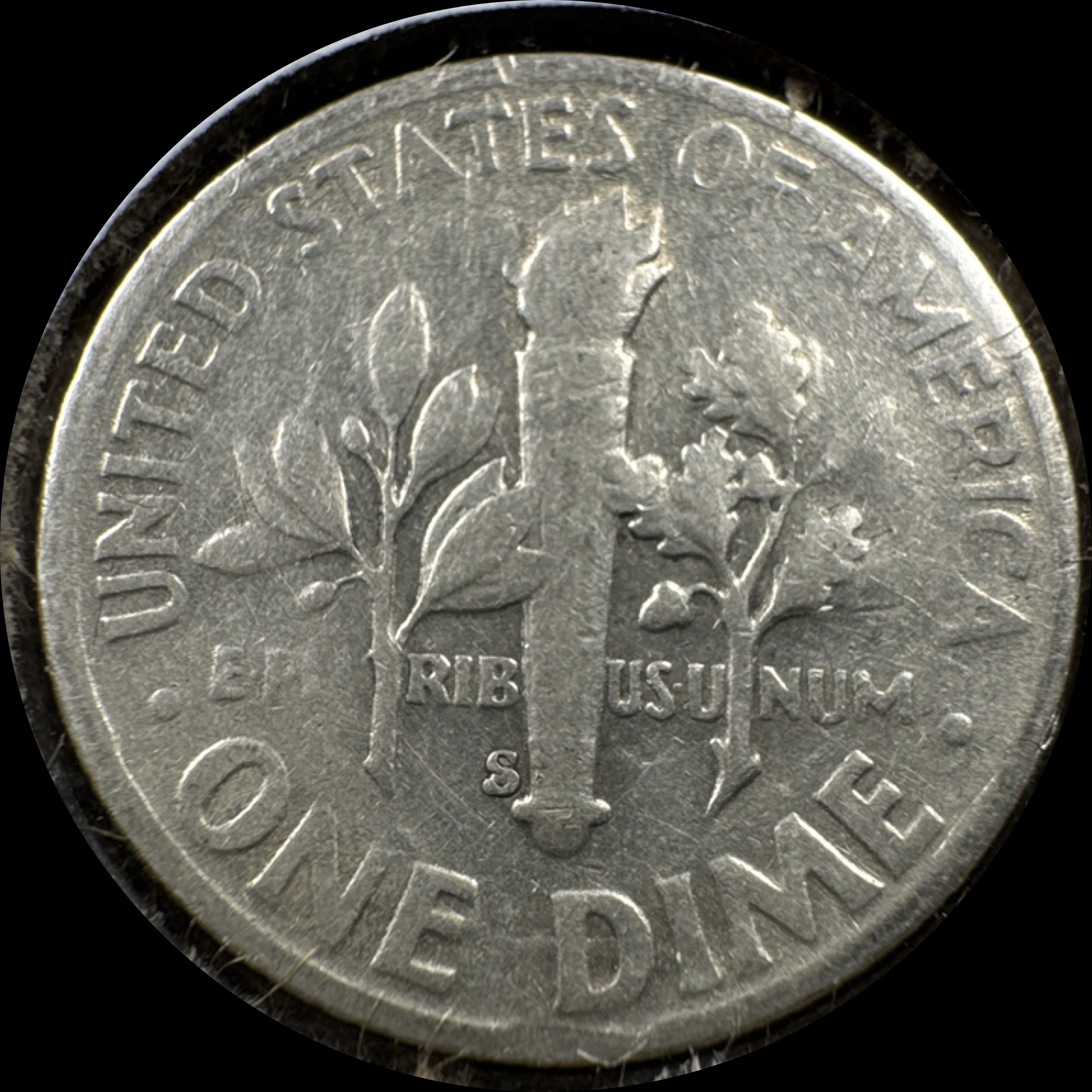 1953-S Roosevelt Dime Ungraded — back