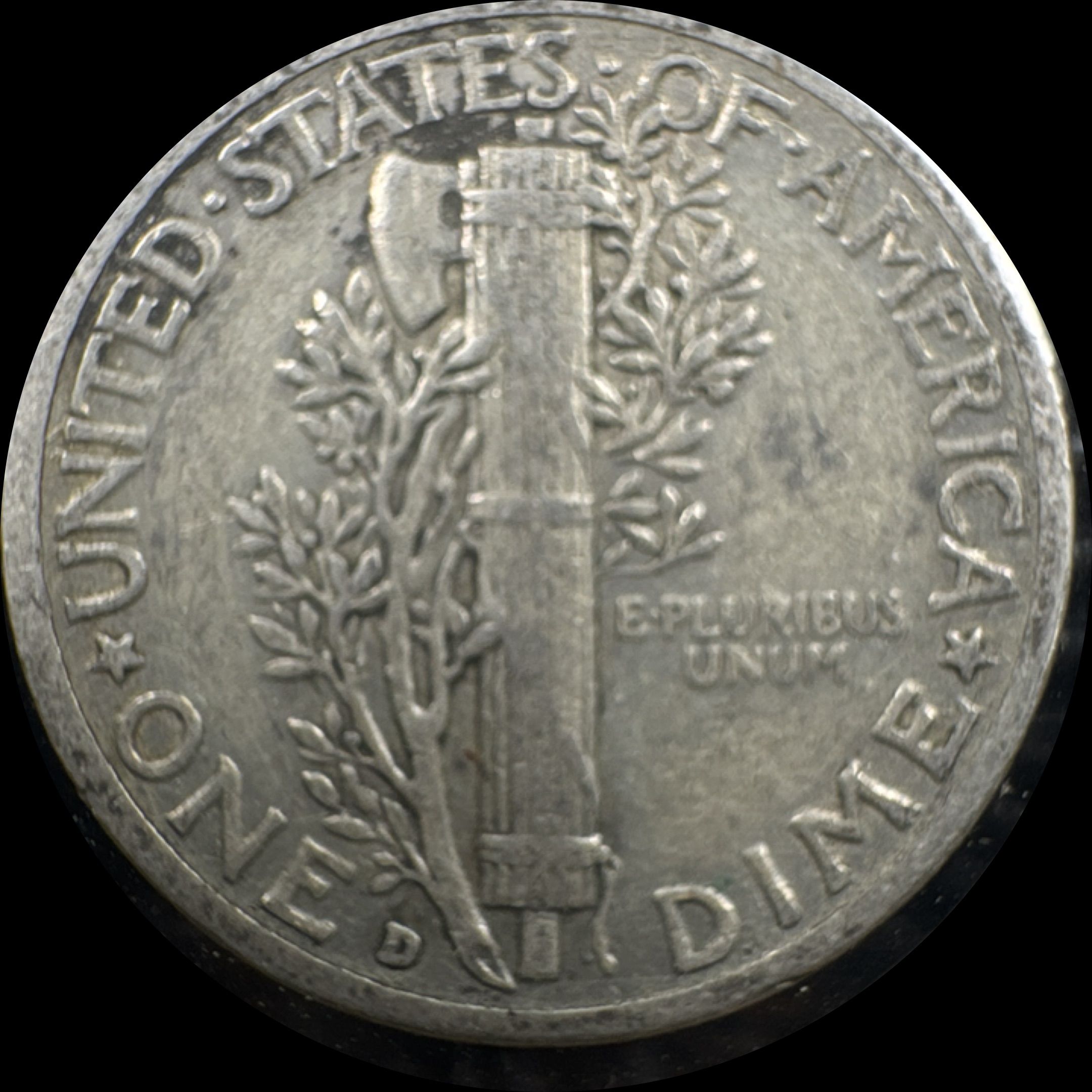 1941-D Mercury Dime Ungraded — back