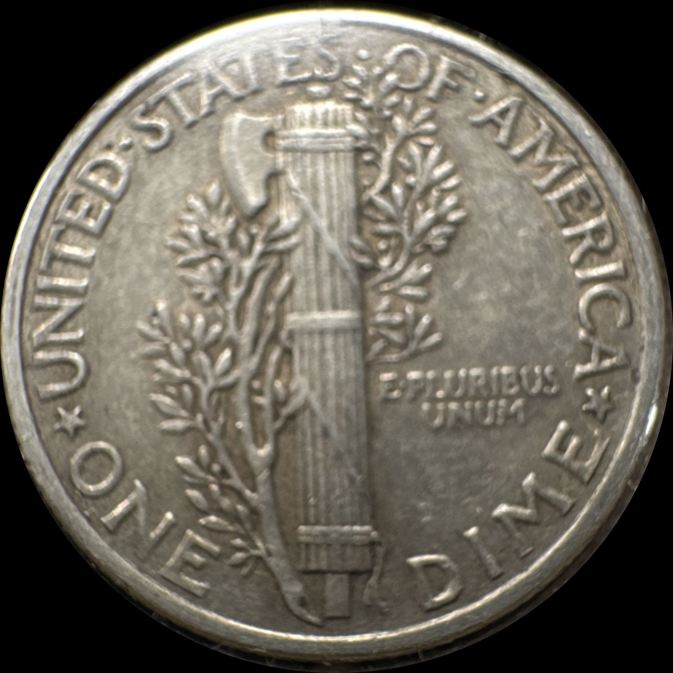 1943-P Mercury Dime Ungraded — back