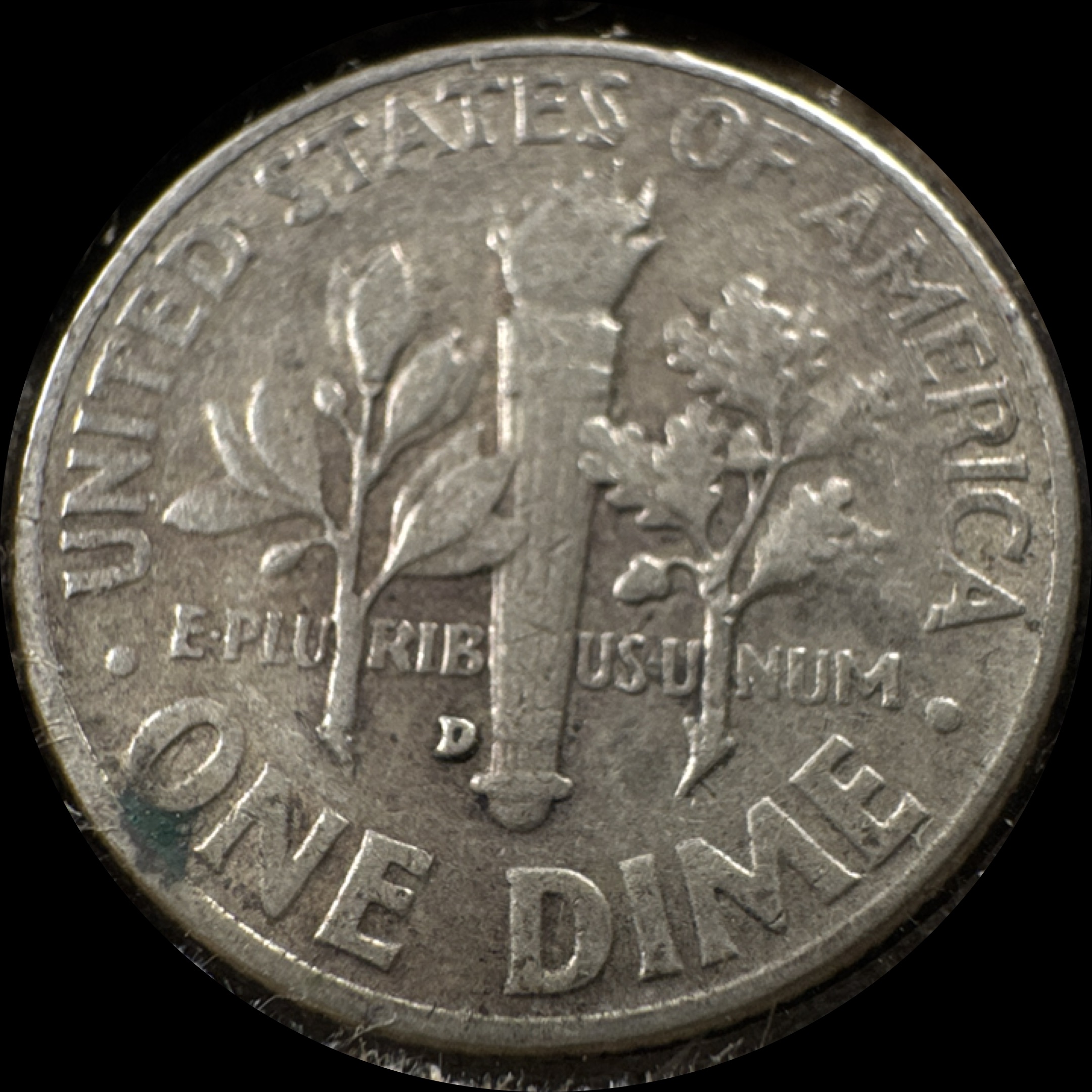 1964-D Roosevelt Dime Ungraded — back