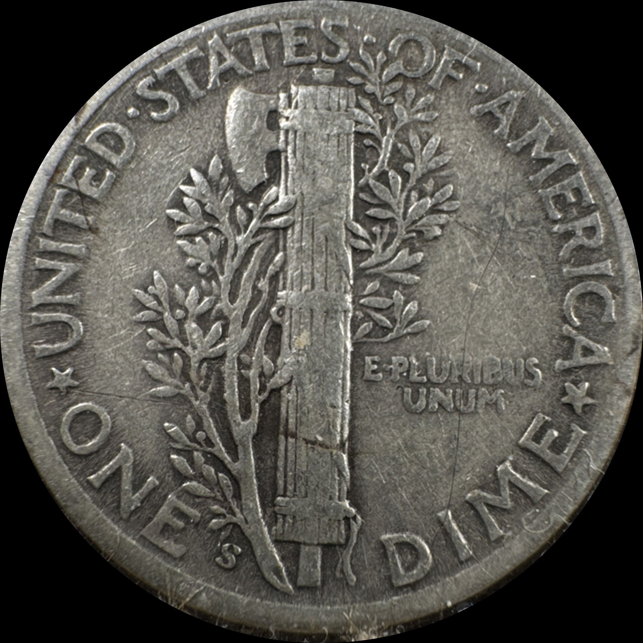 1945-S Mercury Dime Ungraded — back