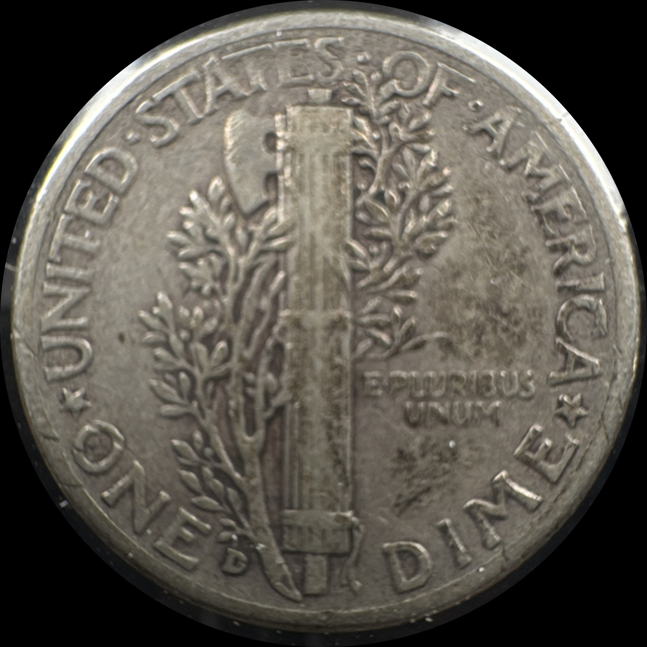 1943-D Mercury Dime Ungraded — back