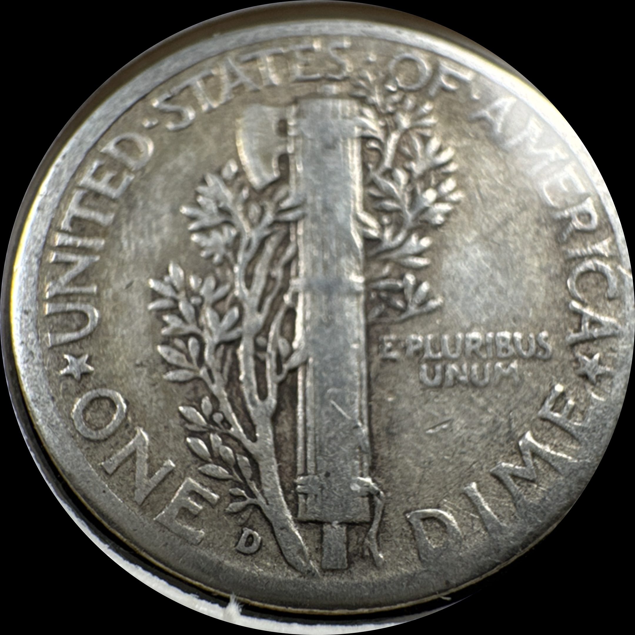 1944-D Mercury Dime Ungraded — back