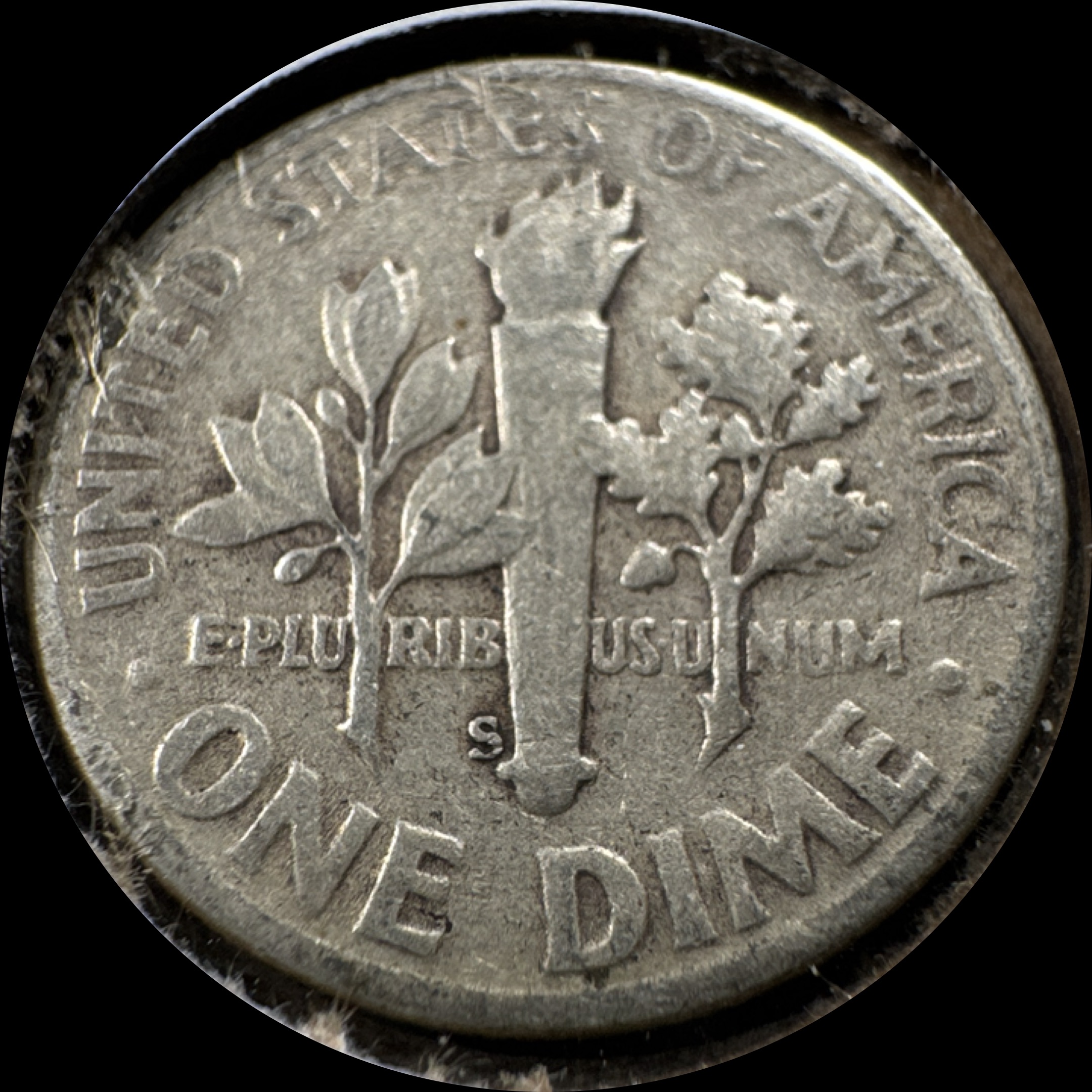 1952-S Roosevelt Dime Ungraded — back