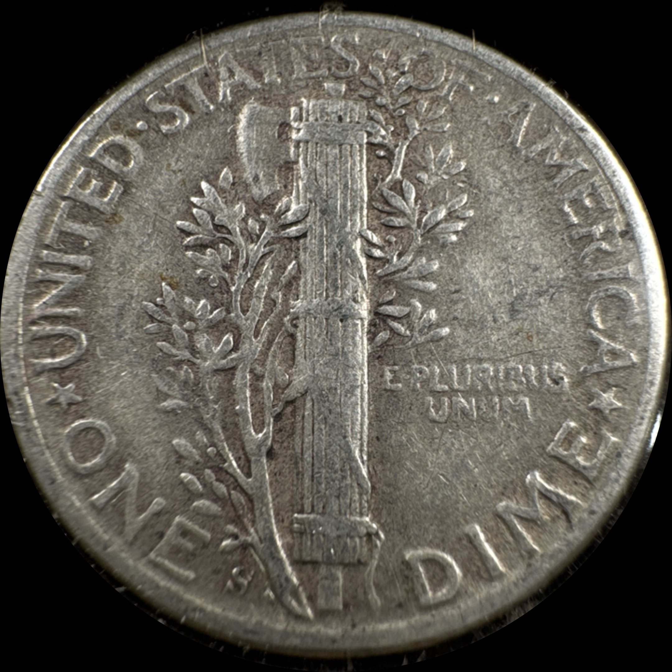 1944-S Mercury Dime Ungraded — back
