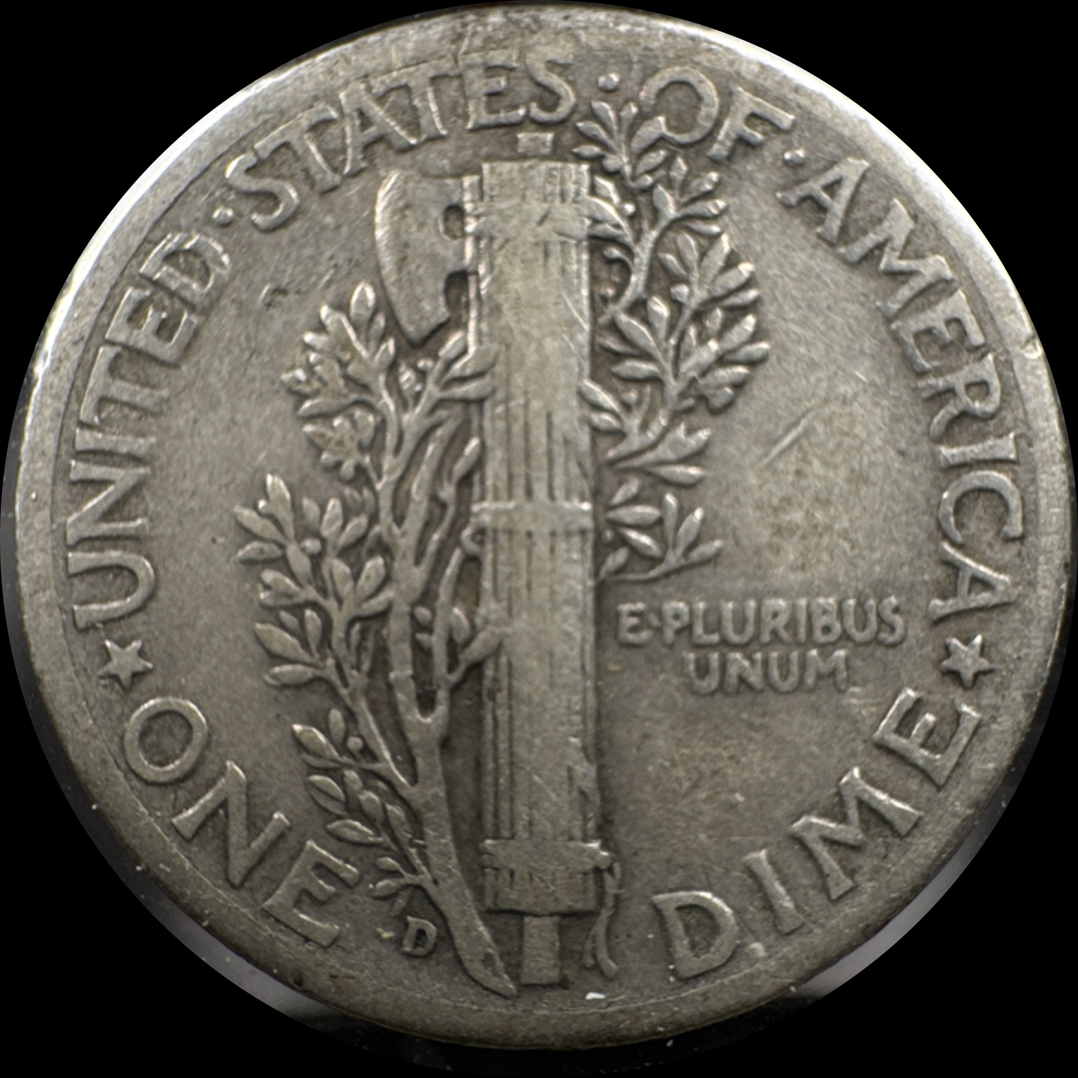 1944-D Mercury Dime Ungraded — back