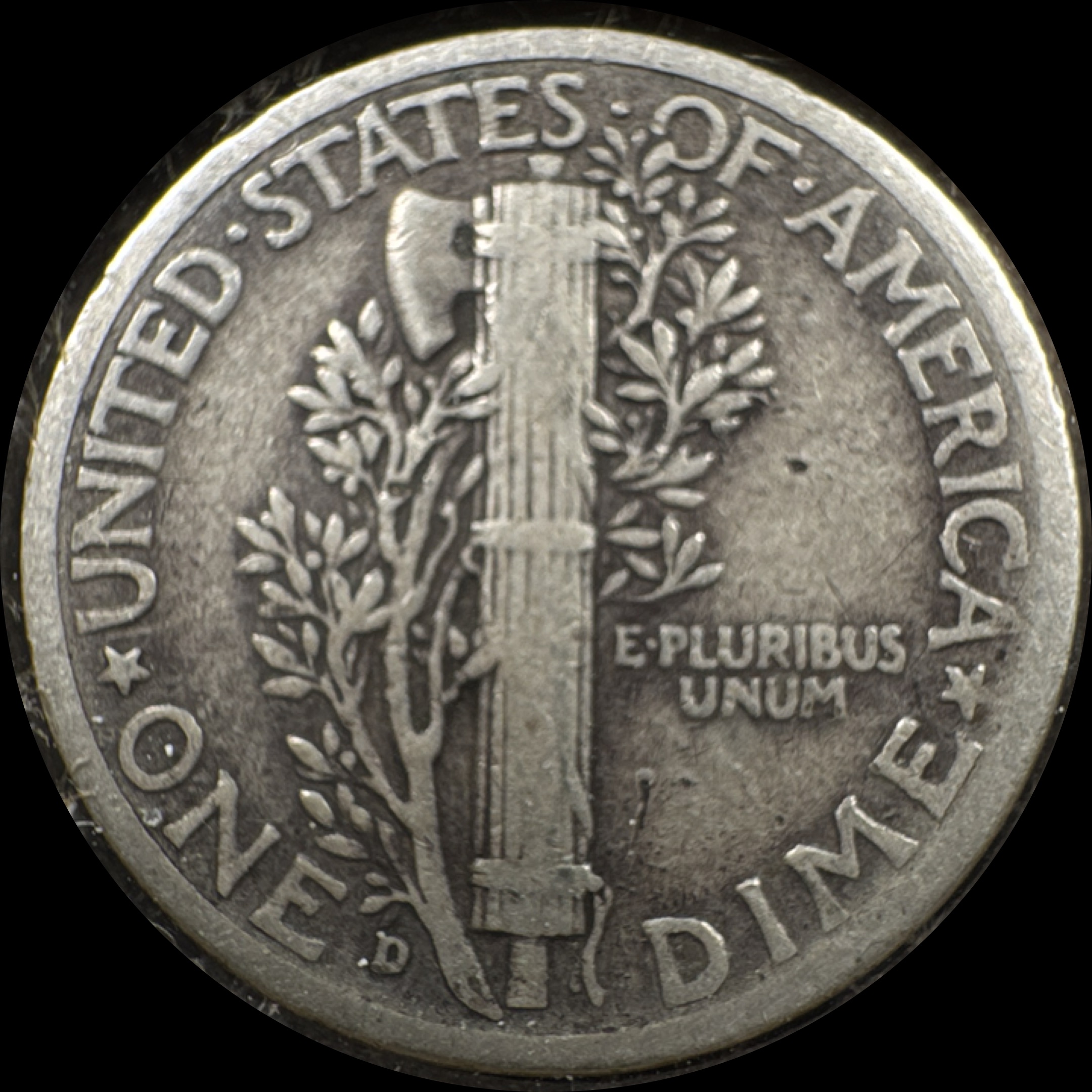 1943-D Mercury Dime Ungraded — back