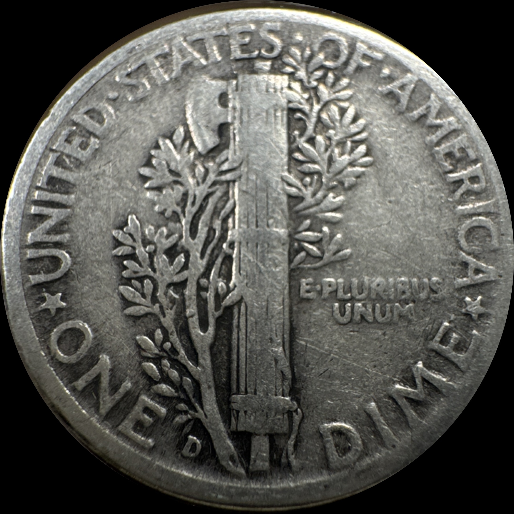 1944-D Mercury Dime Ungraded — back