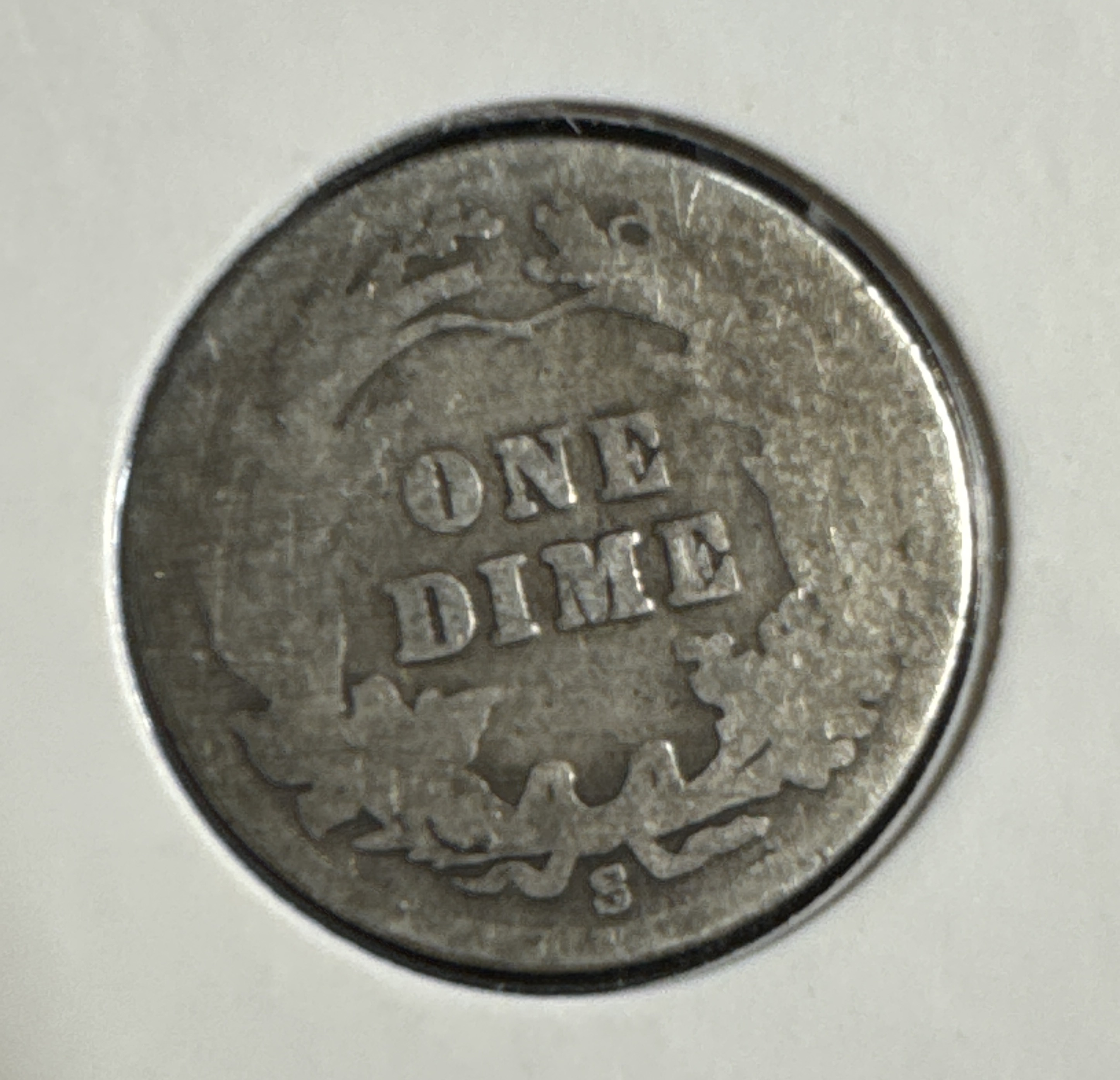 1911-S Barber Dime Ungraded — back