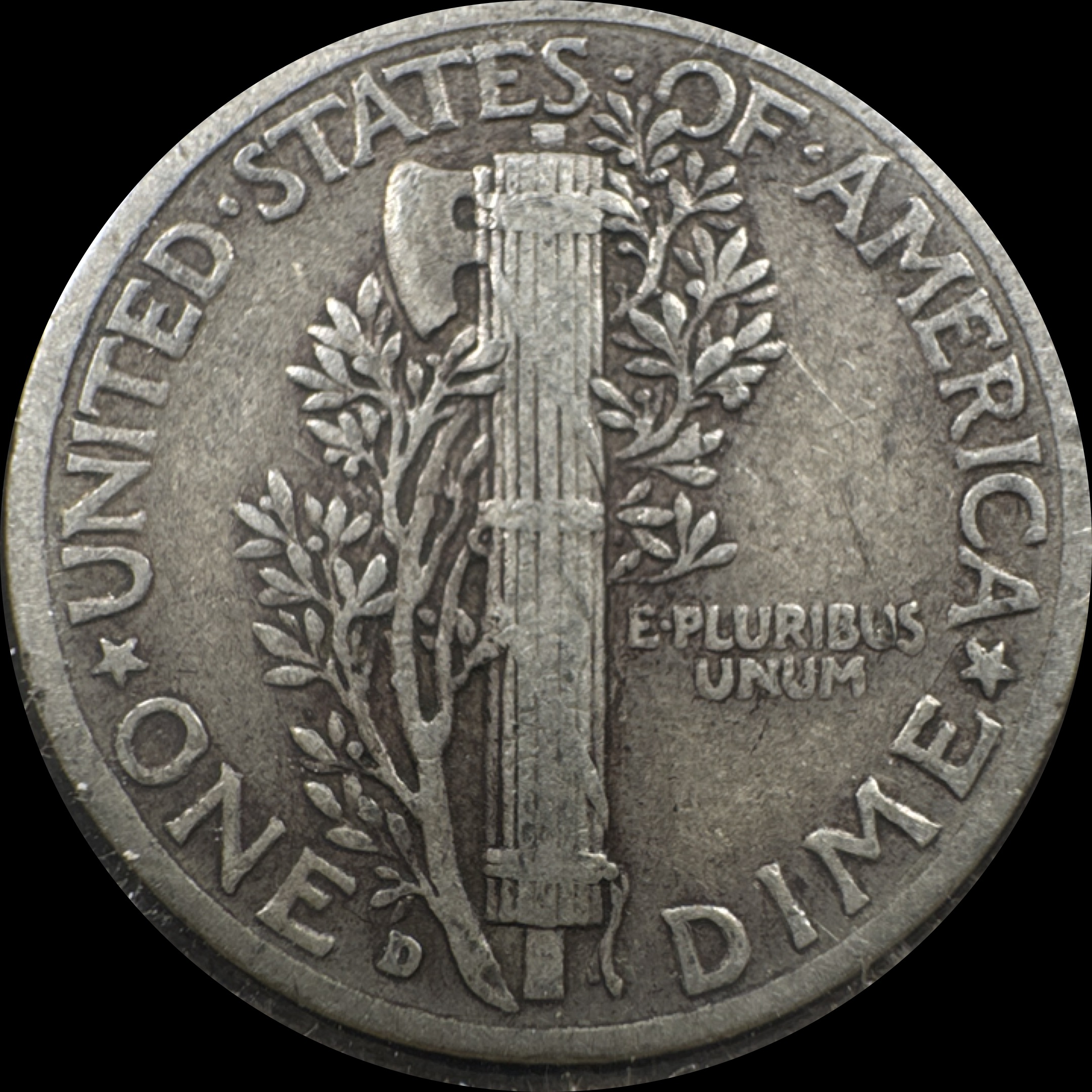 1942-D Mercury Dime Ungraded — back
