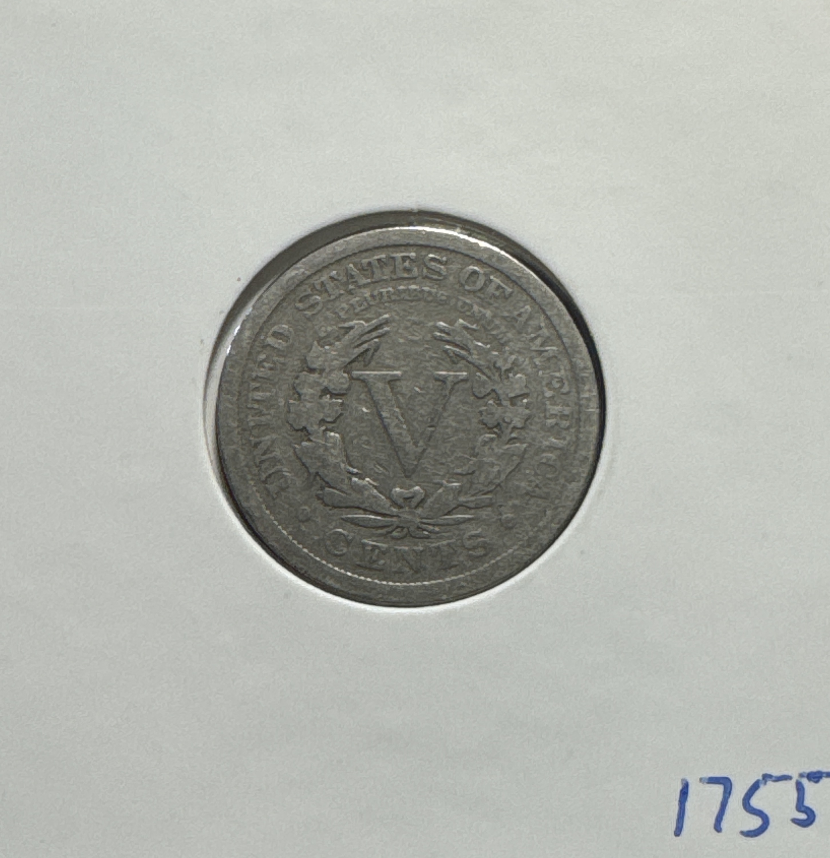 1910-P Liberty V Nickel Ungraded — back