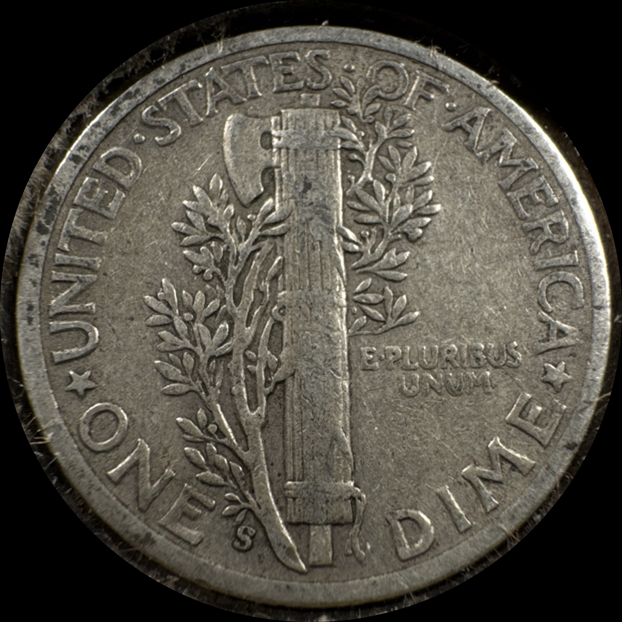 1945-S Mercury Dime Ungraded — back