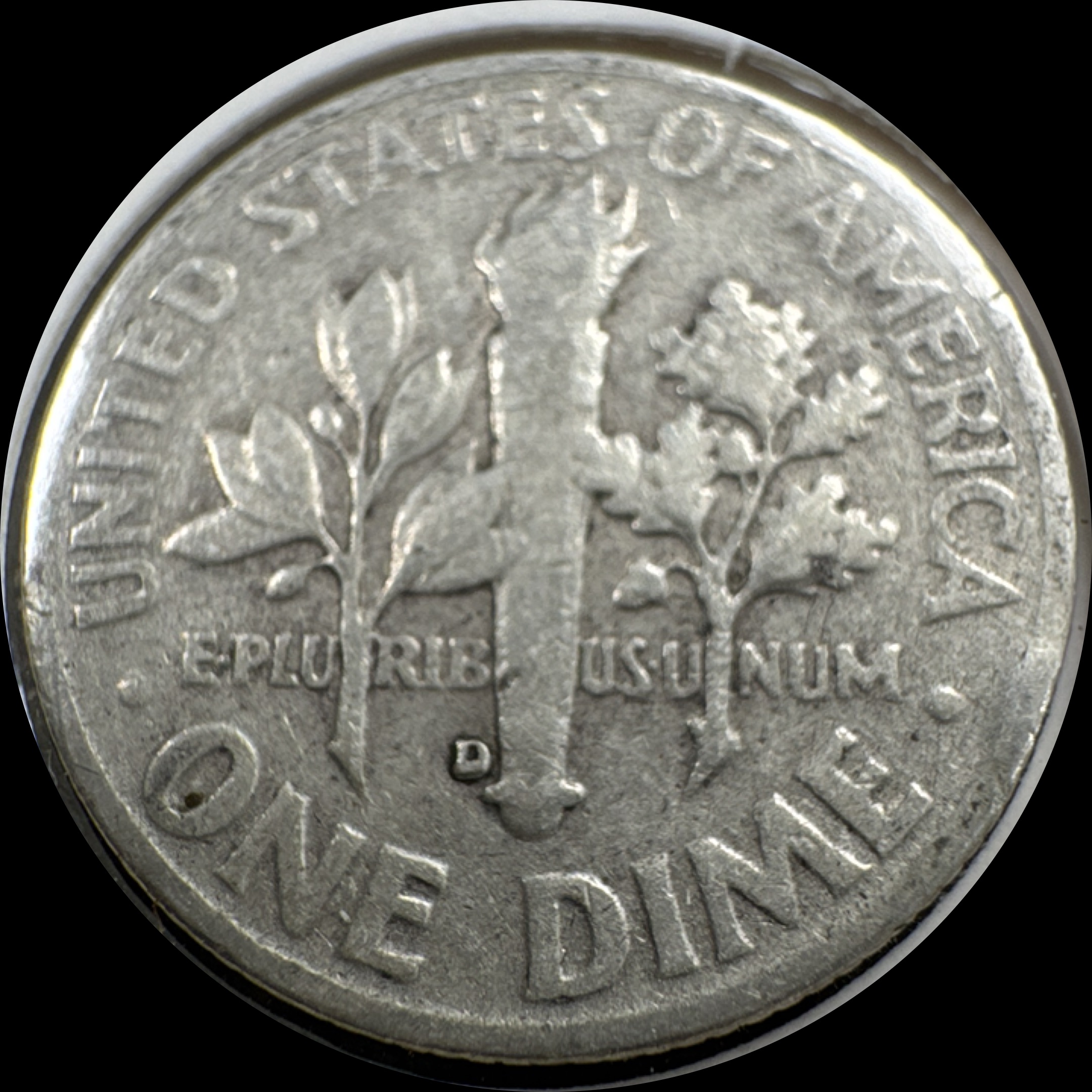 1953-D Roosevelt Dime Ungraded — back