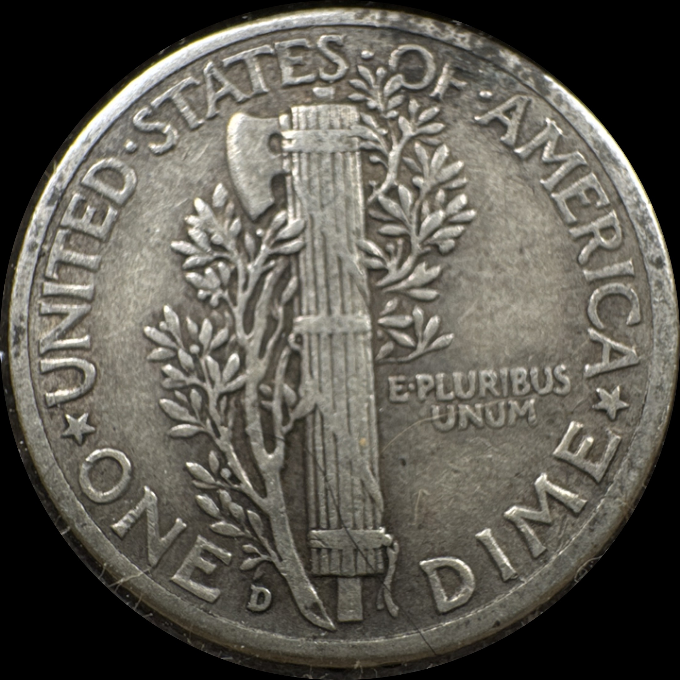 1942-D Mercury Dime Ungraded — back