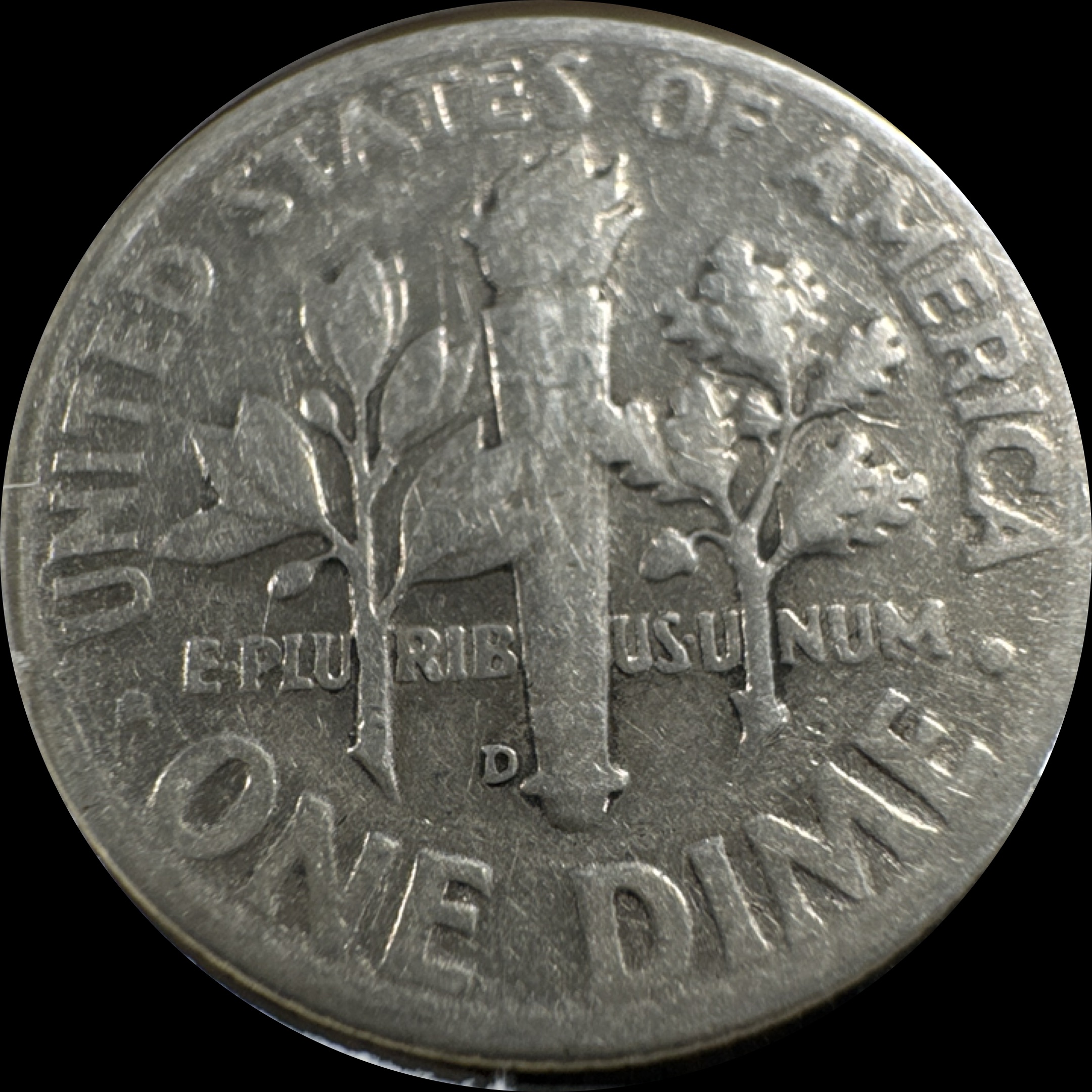 1948-D Roosevelt Dime Ungraded — back