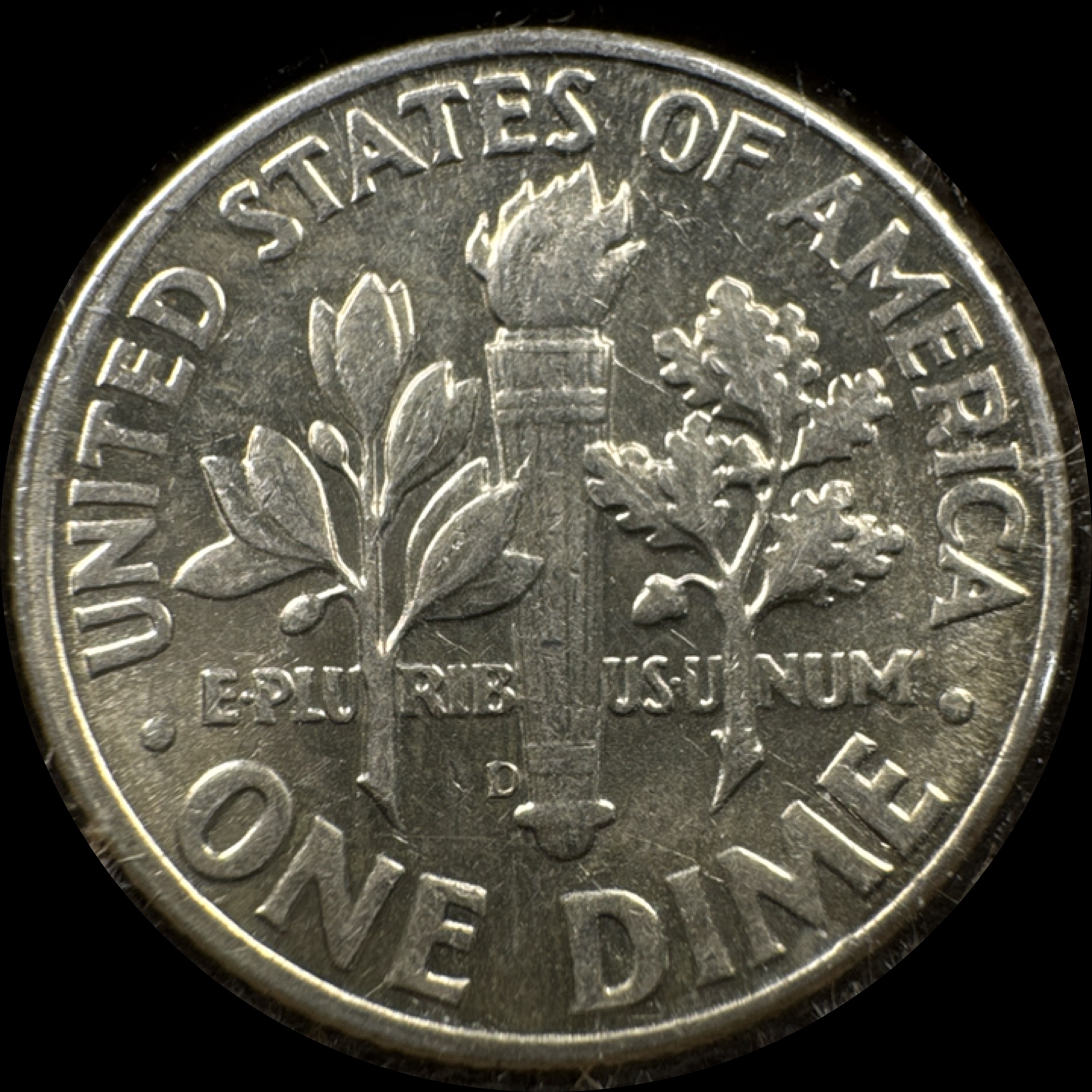 1964-D Roosevelt Dime Ungraded — back