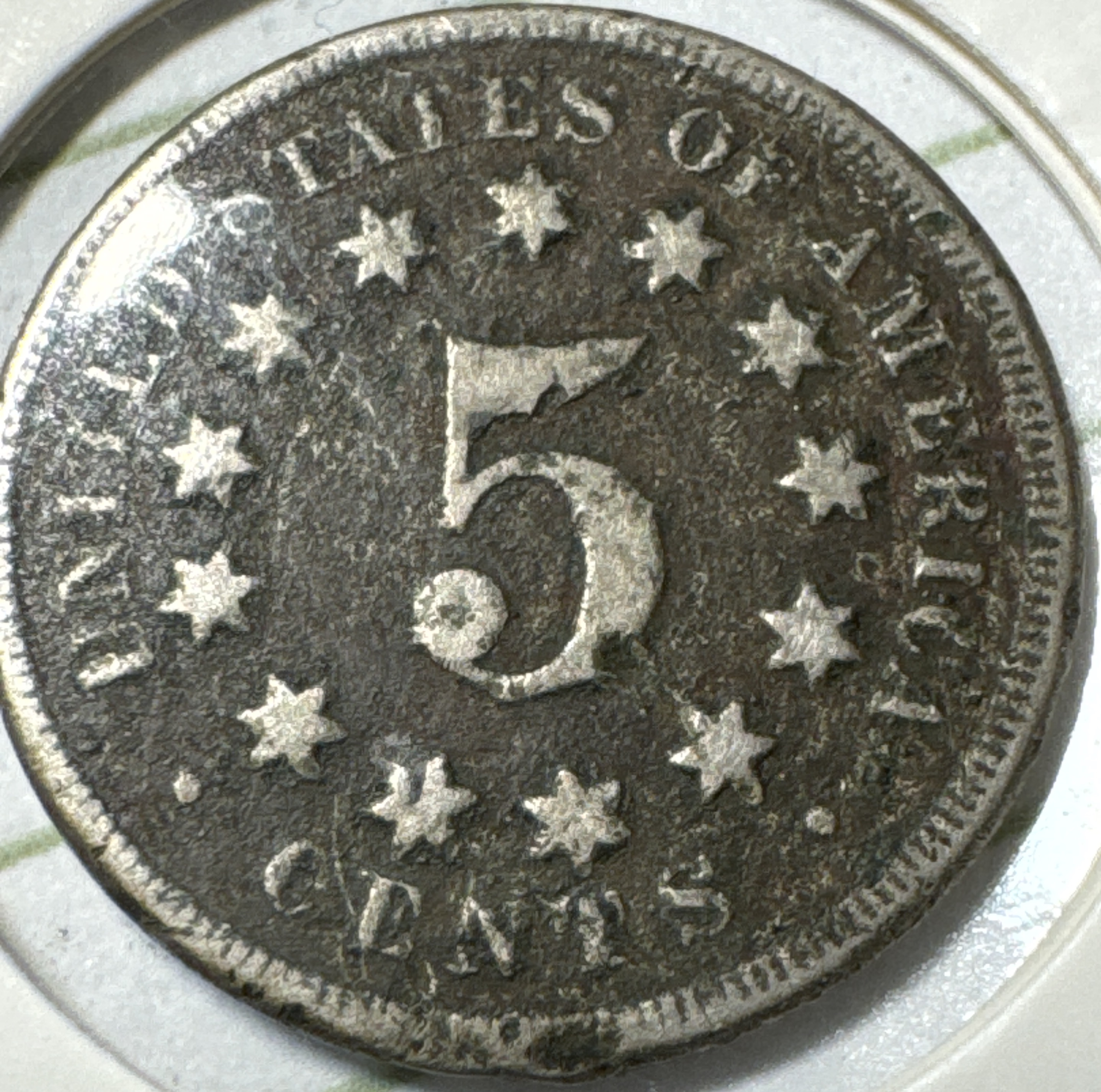 1869-P Shield Nickel Ungraded — back