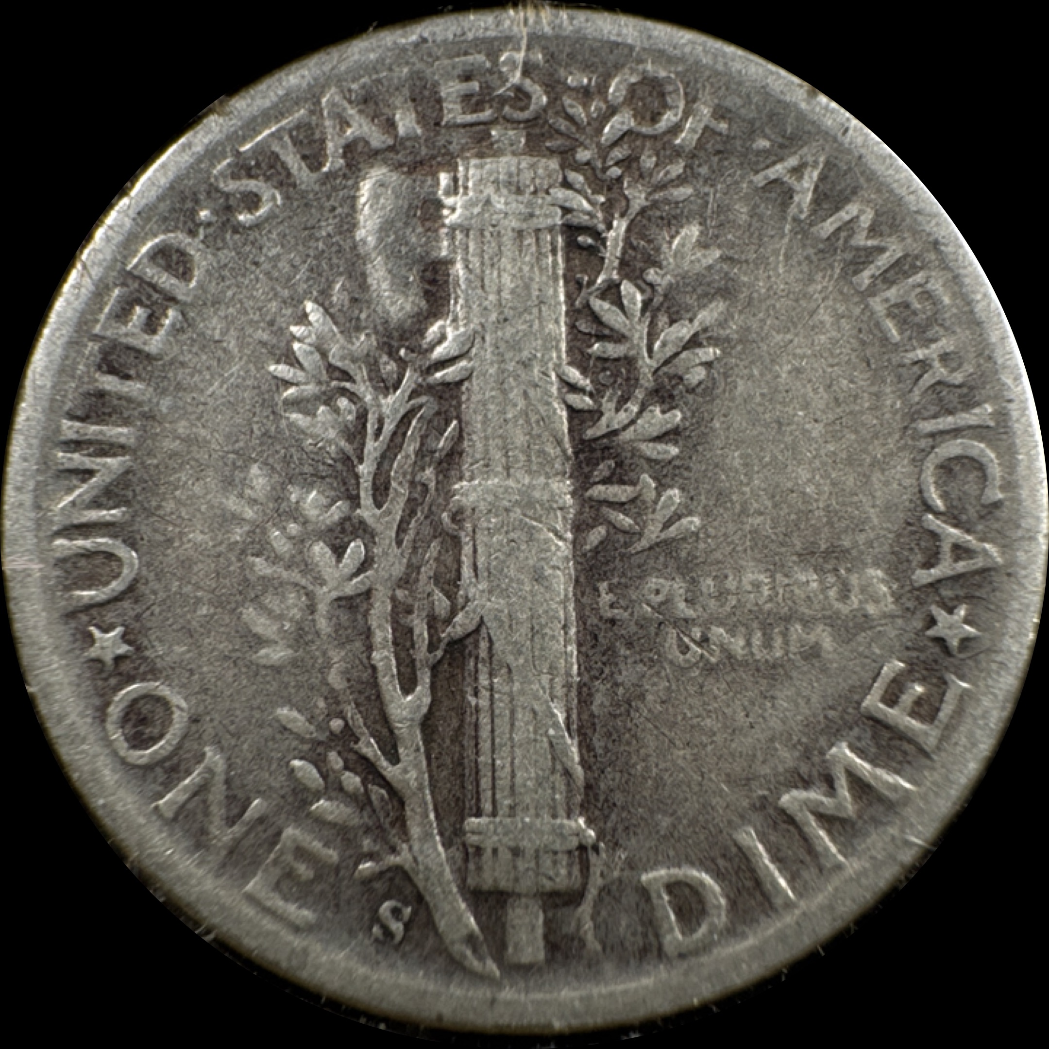 1944-S Mercury Dime Ungraded — back