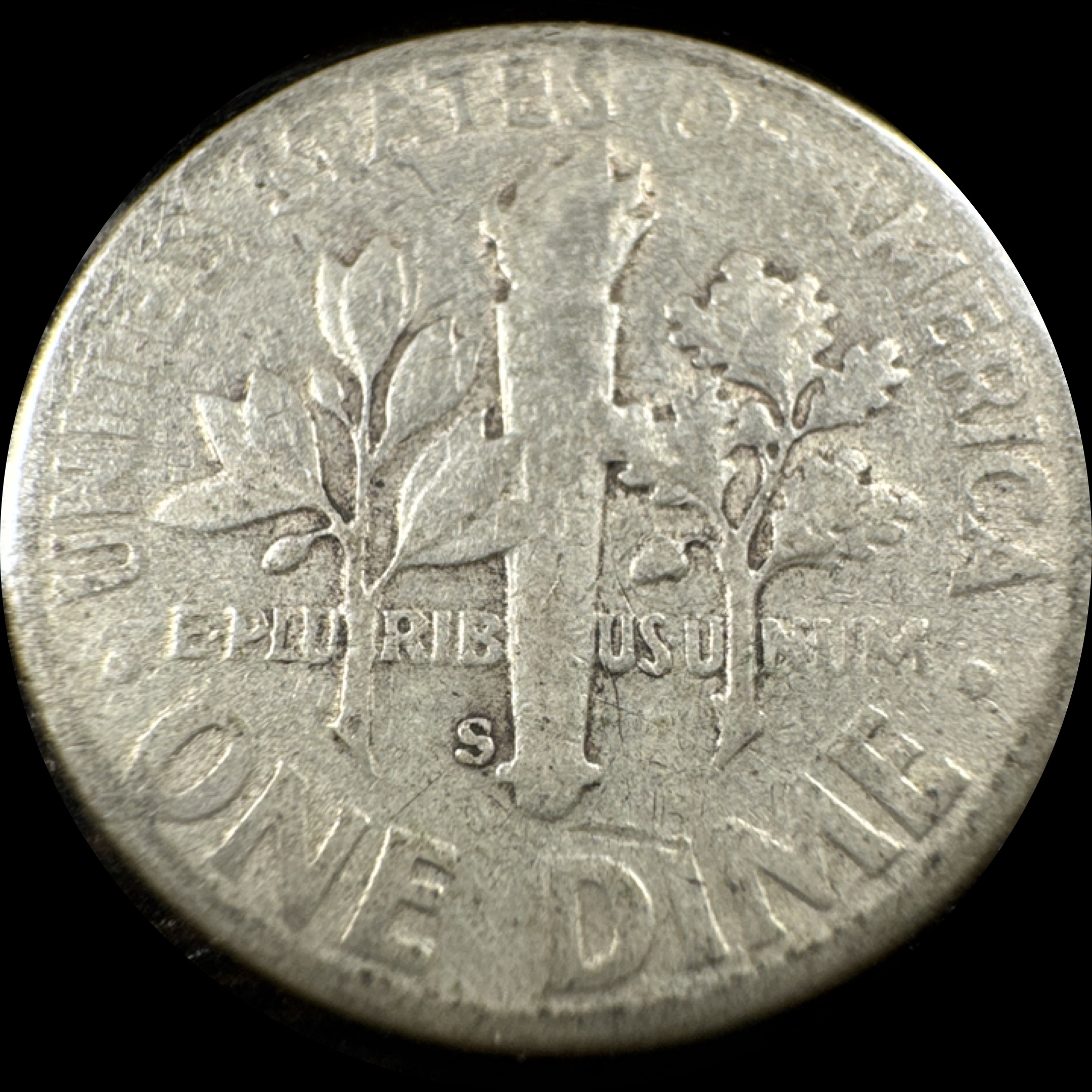 1949-S Roosevelt Dime Ungraded — back