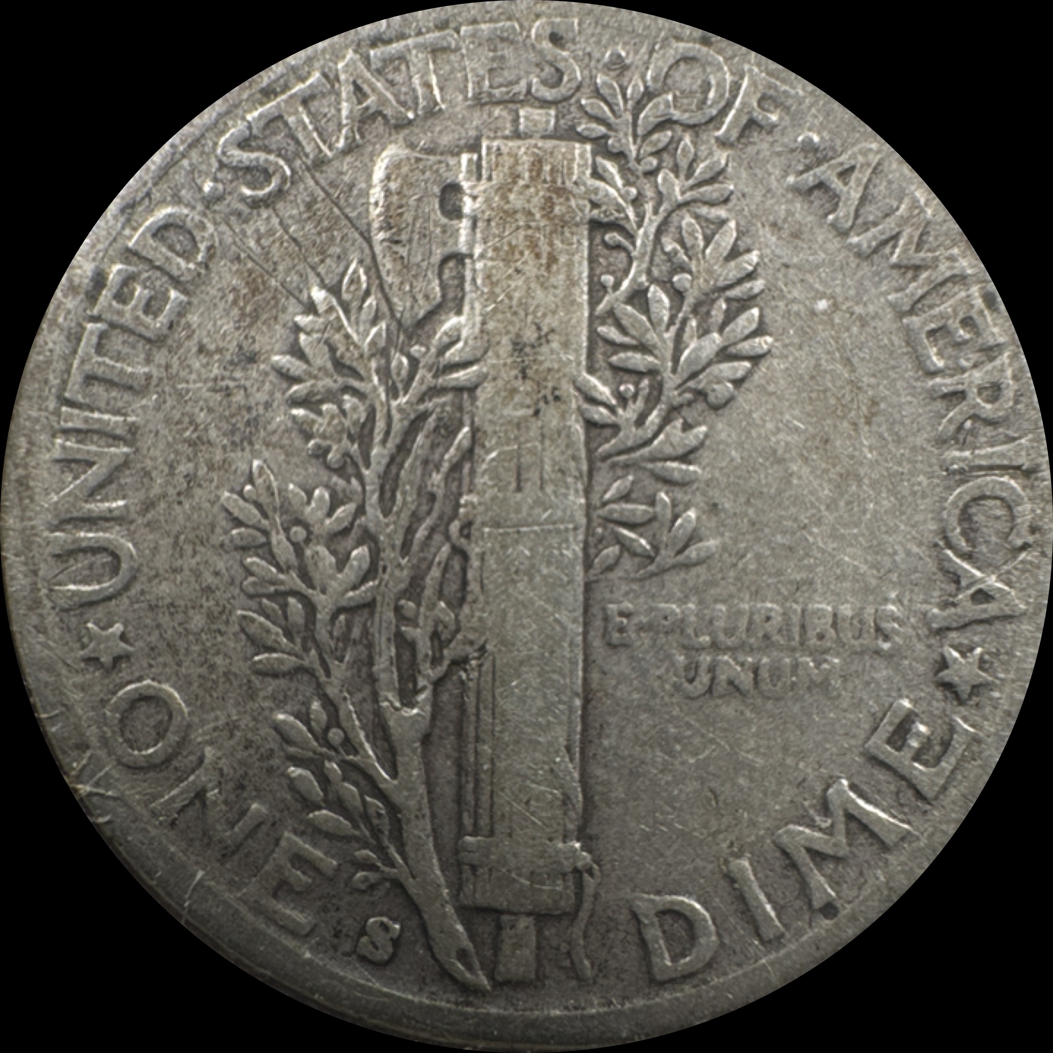 1943-S Mercury Dime Ungraded — back