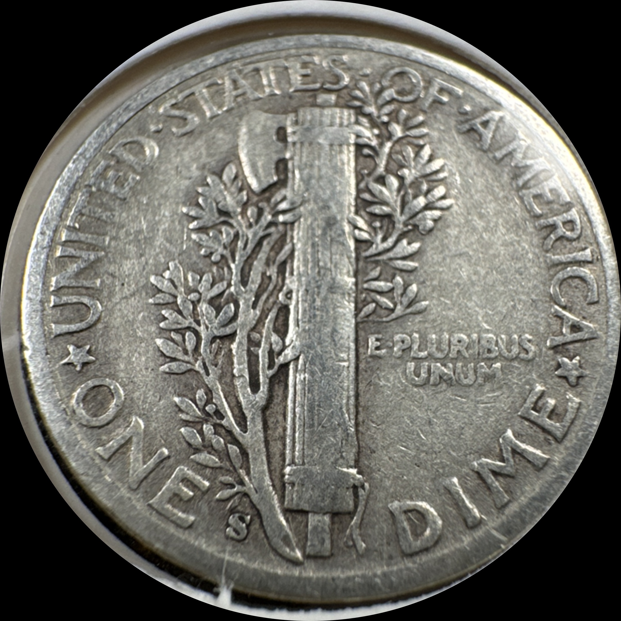 1942-S Mercury Dime Ungraded — back
