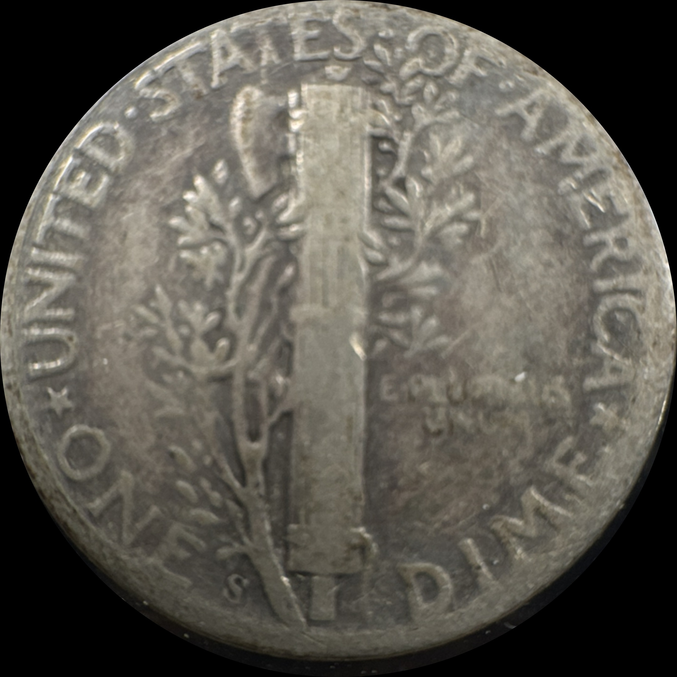 1944-S Mercury Dime Ungraded — back
