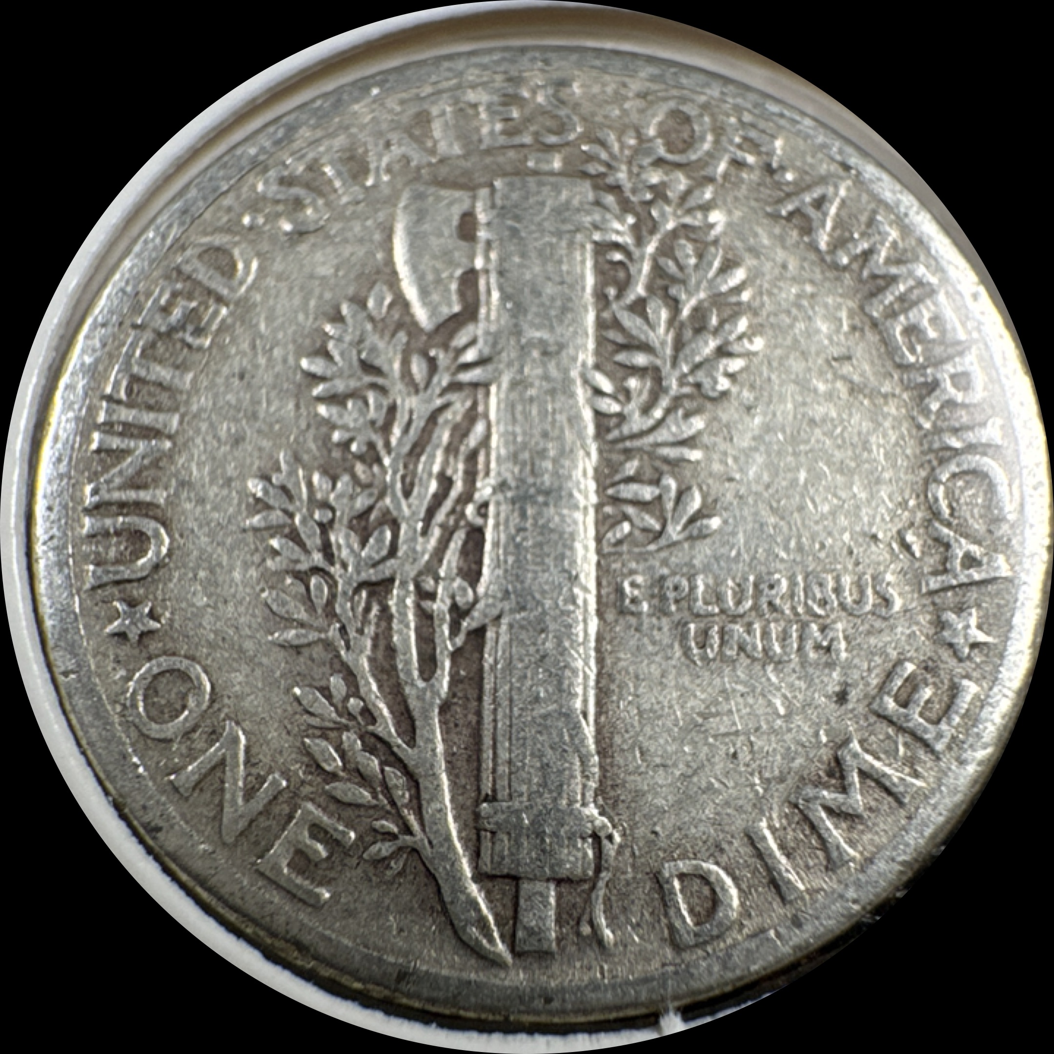 1943-P Mercury Dime Ungraded — back