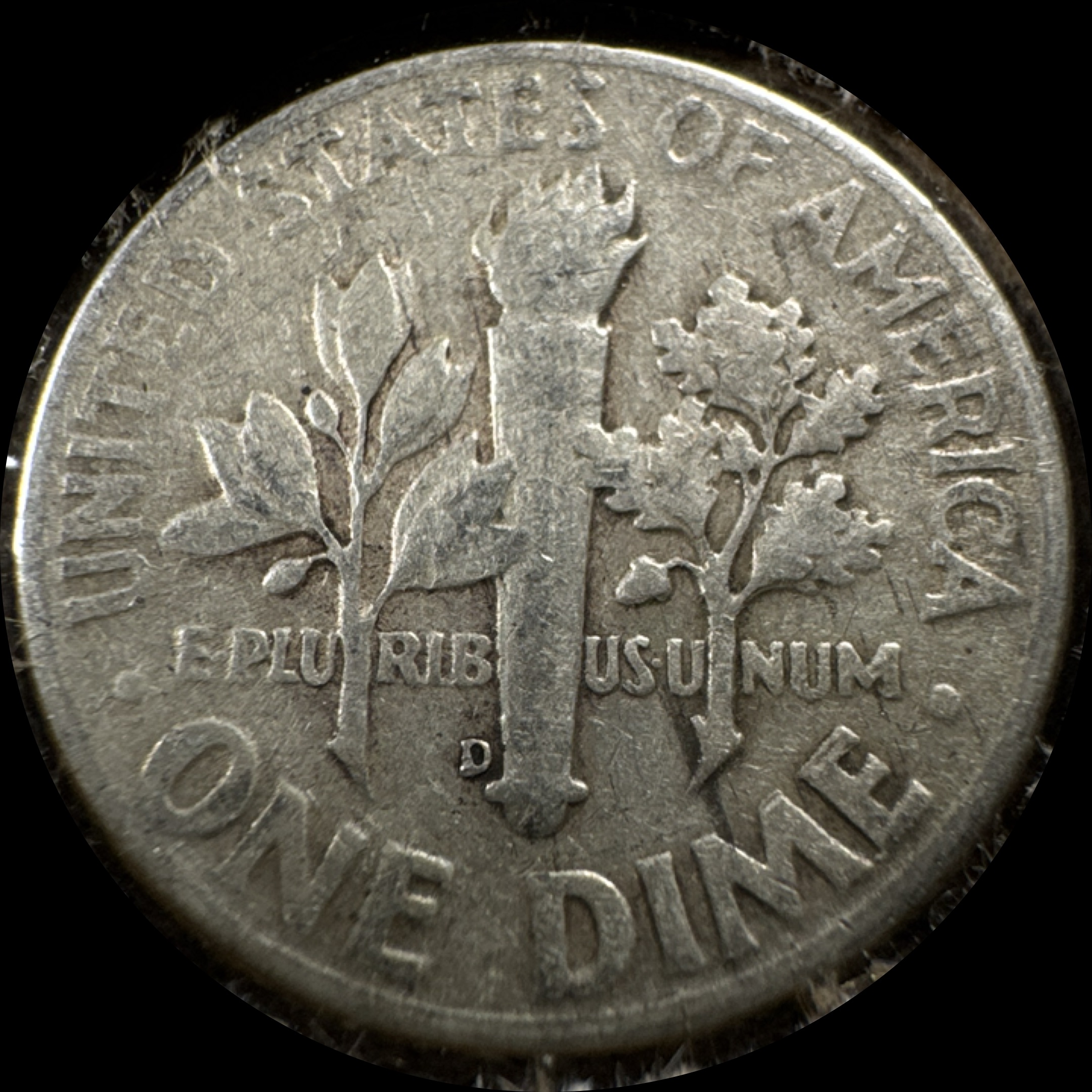1946-D Roosevelt Dime Ungraded — back
