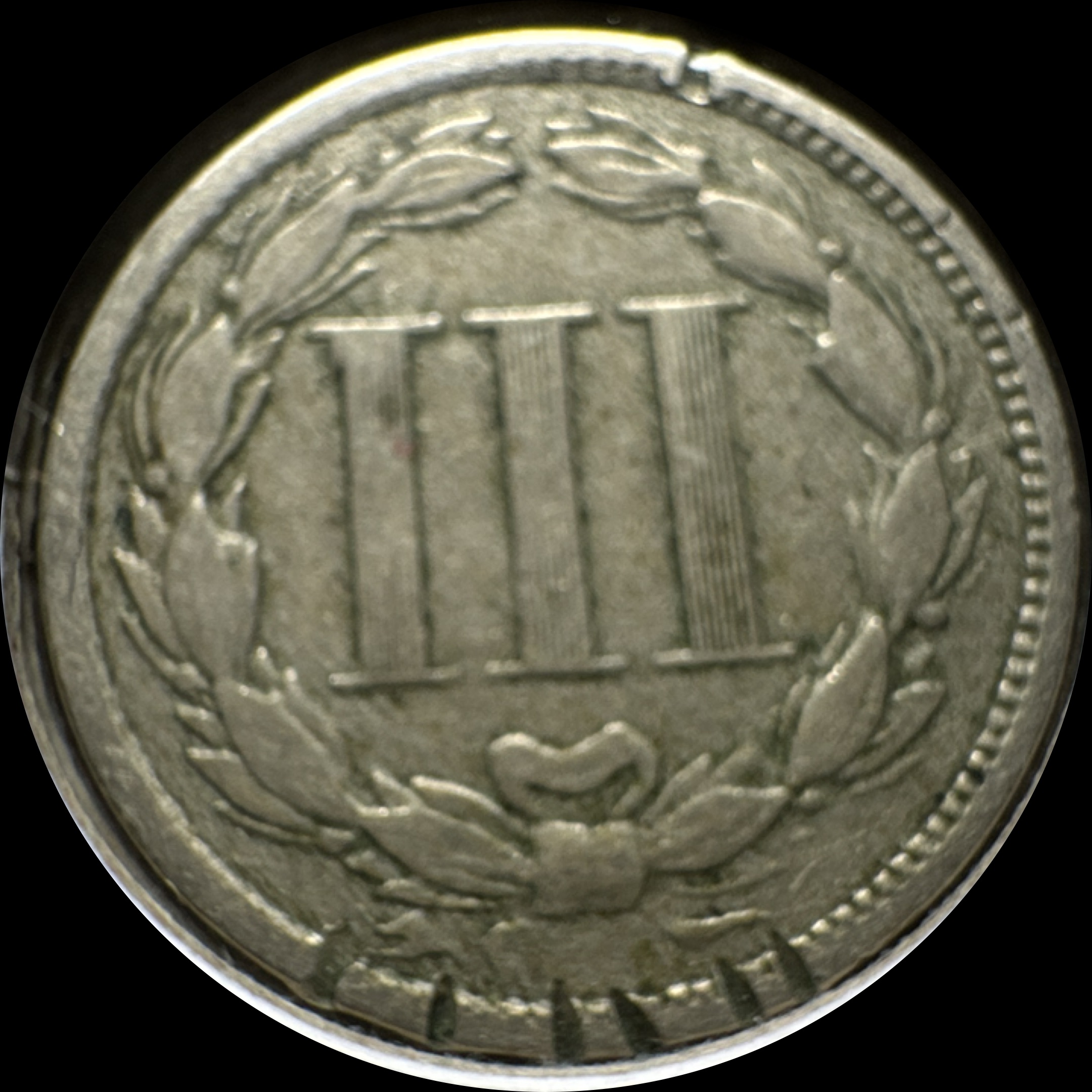 1868-P 3-Cent Nickel Ungraded — back