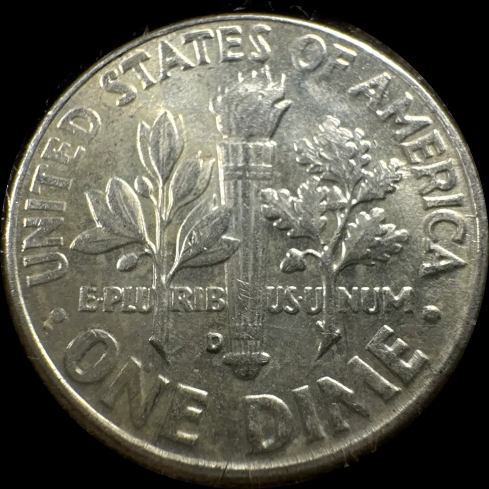 1963-D Roosevelt Dime Ungraded — back
