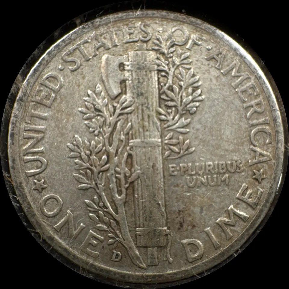 1939-D Mercury Dime Ungraded — back