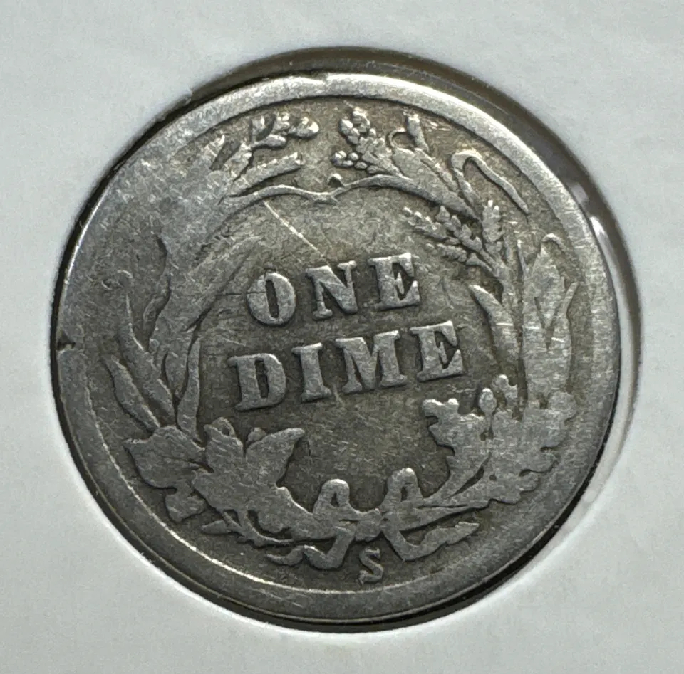 1914-S Barber Dime Ungraded — back