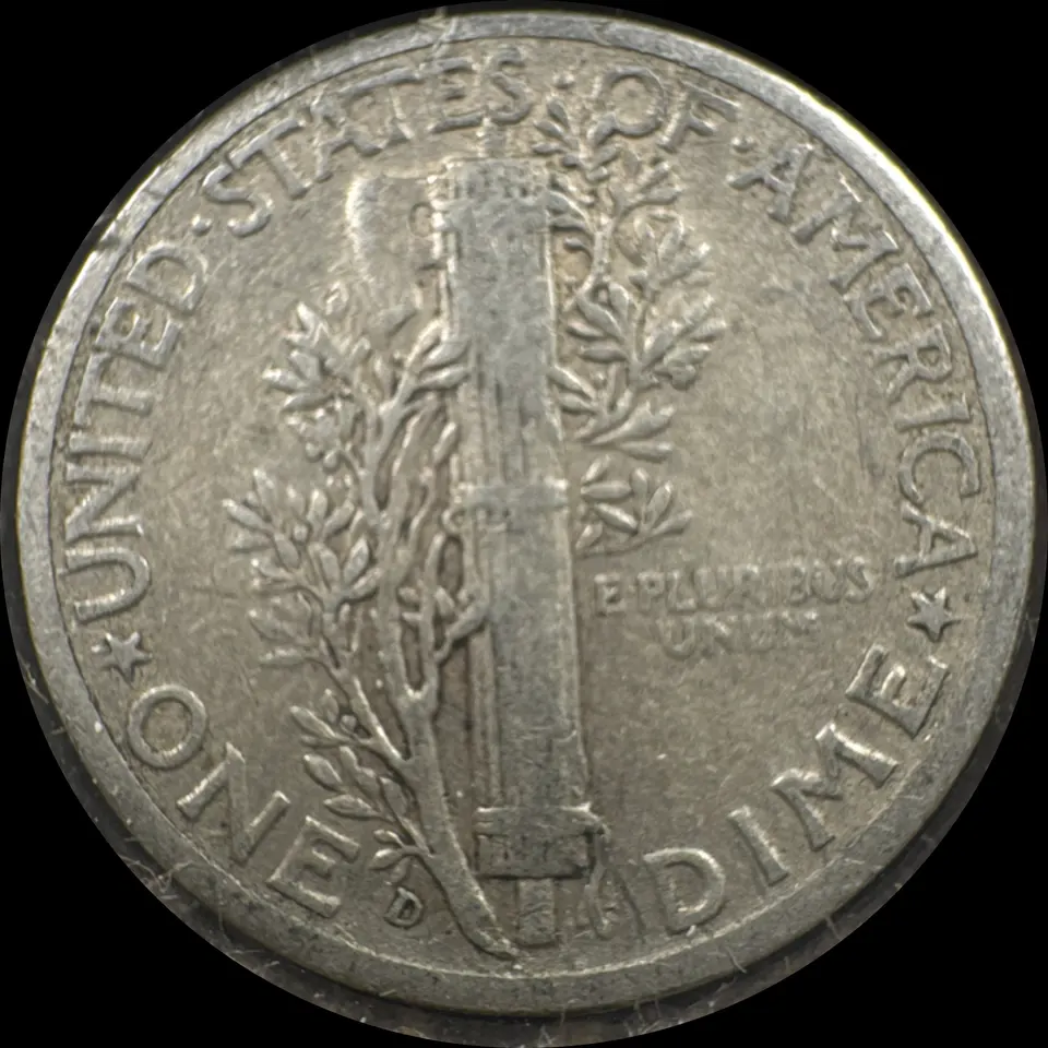 1944-D Mercury Dime Ungraded — back