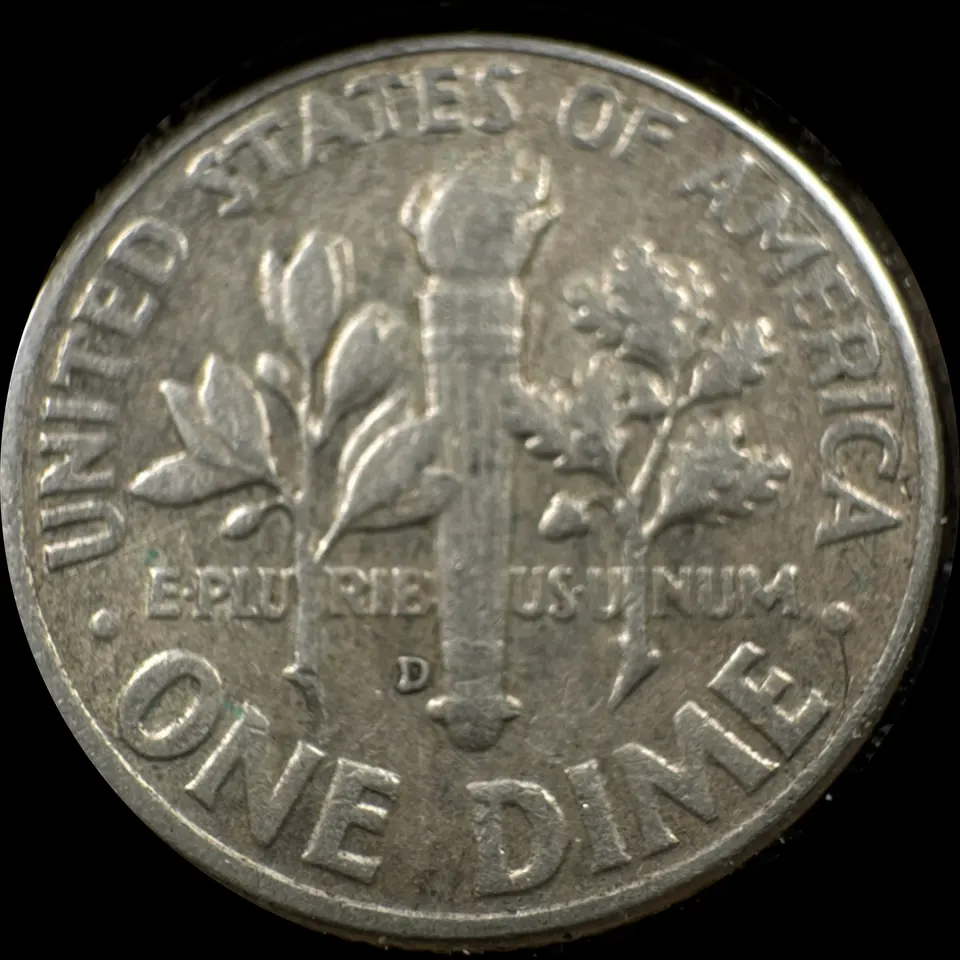 1957-D Roosevelt Dime Ungraded — back