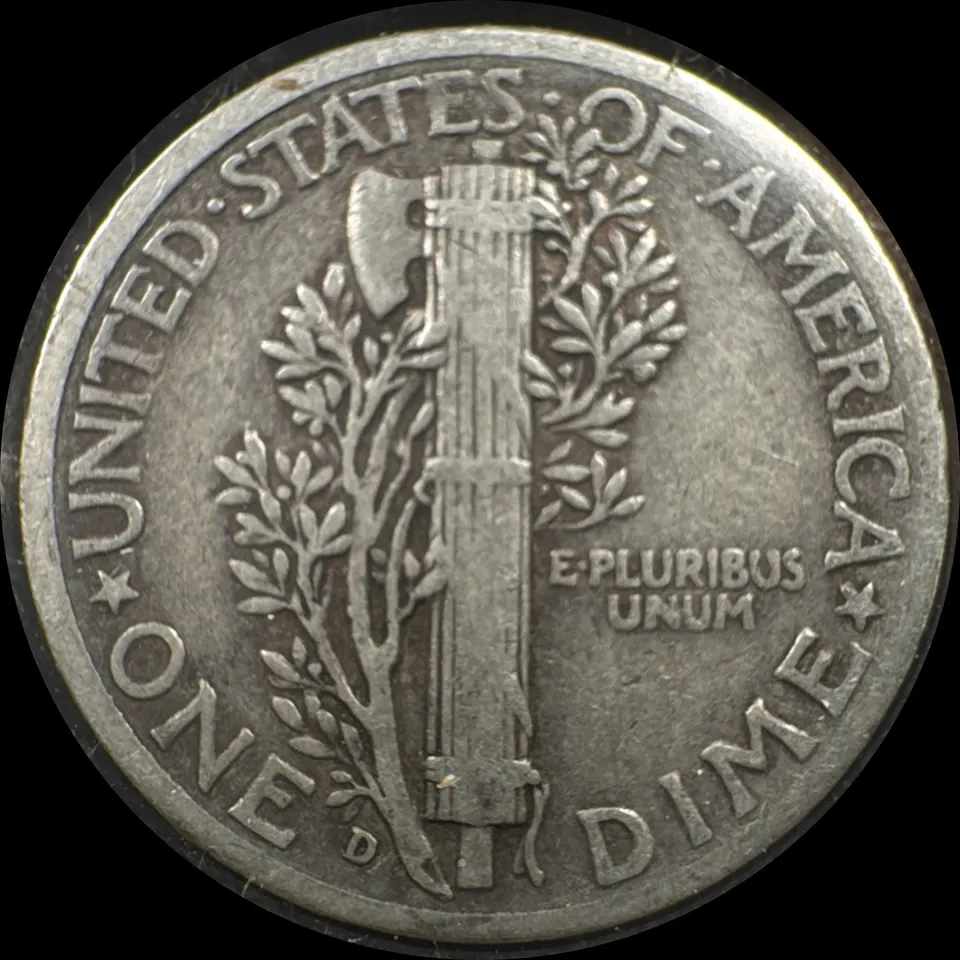 1944-D Mercury Dime Ungraded — back