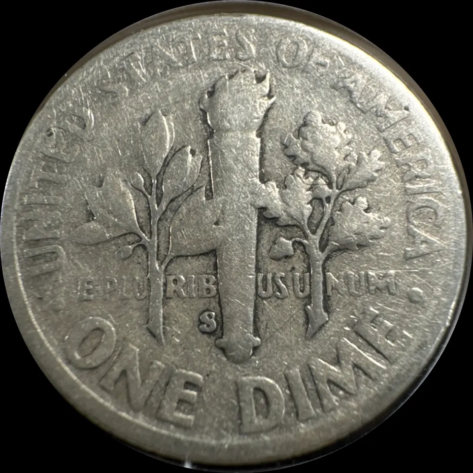 1948-S Roosevelt Dime Ungraded — back