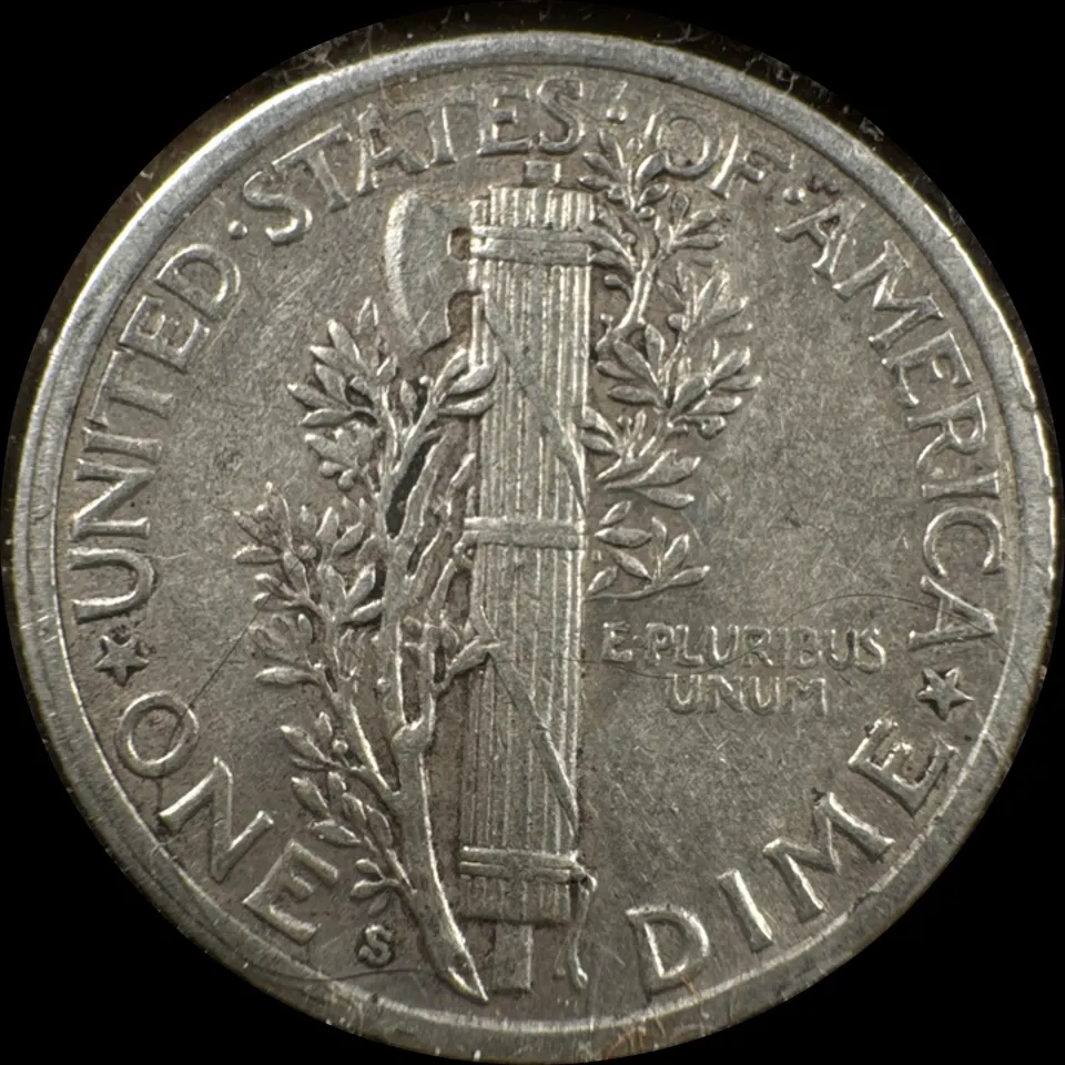 1941-S Mercury Dime Ungraded — back