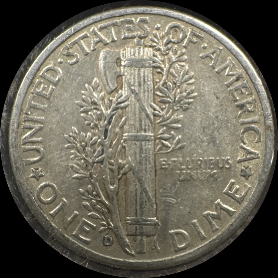 1943-D Mercury Dime Ungraded — back