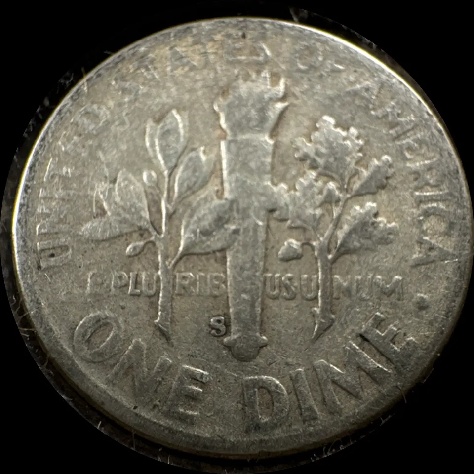 1950-S Roosevelt Dime Ungraded — back